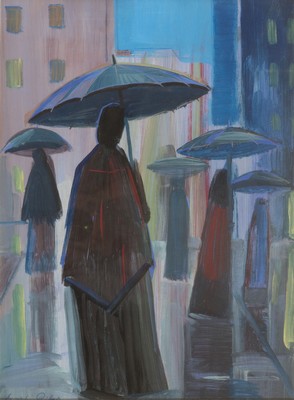 Image Martin Ritter, 1905 Glauchau-2001 Baldham, rain scene, group of figures with umbrellas, ...