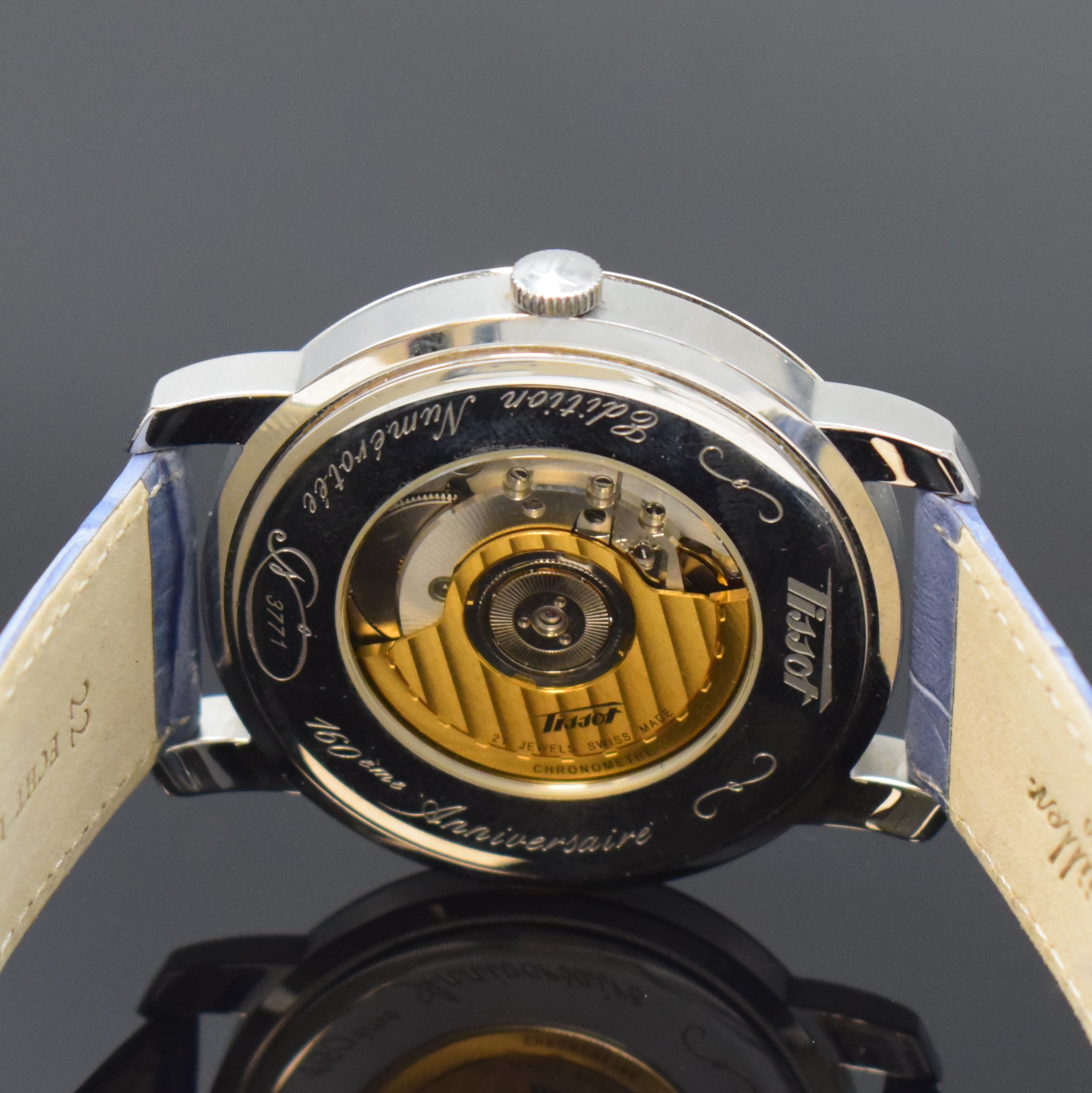 Detail d: TISSOT Heritage Navigator Worldtimer 160th Anniversary Herrenarmbanduhr in Stahl, Schweiz um 2013, Automatik, beids. vergl. Geh. in Edelstahl, neutr. ...