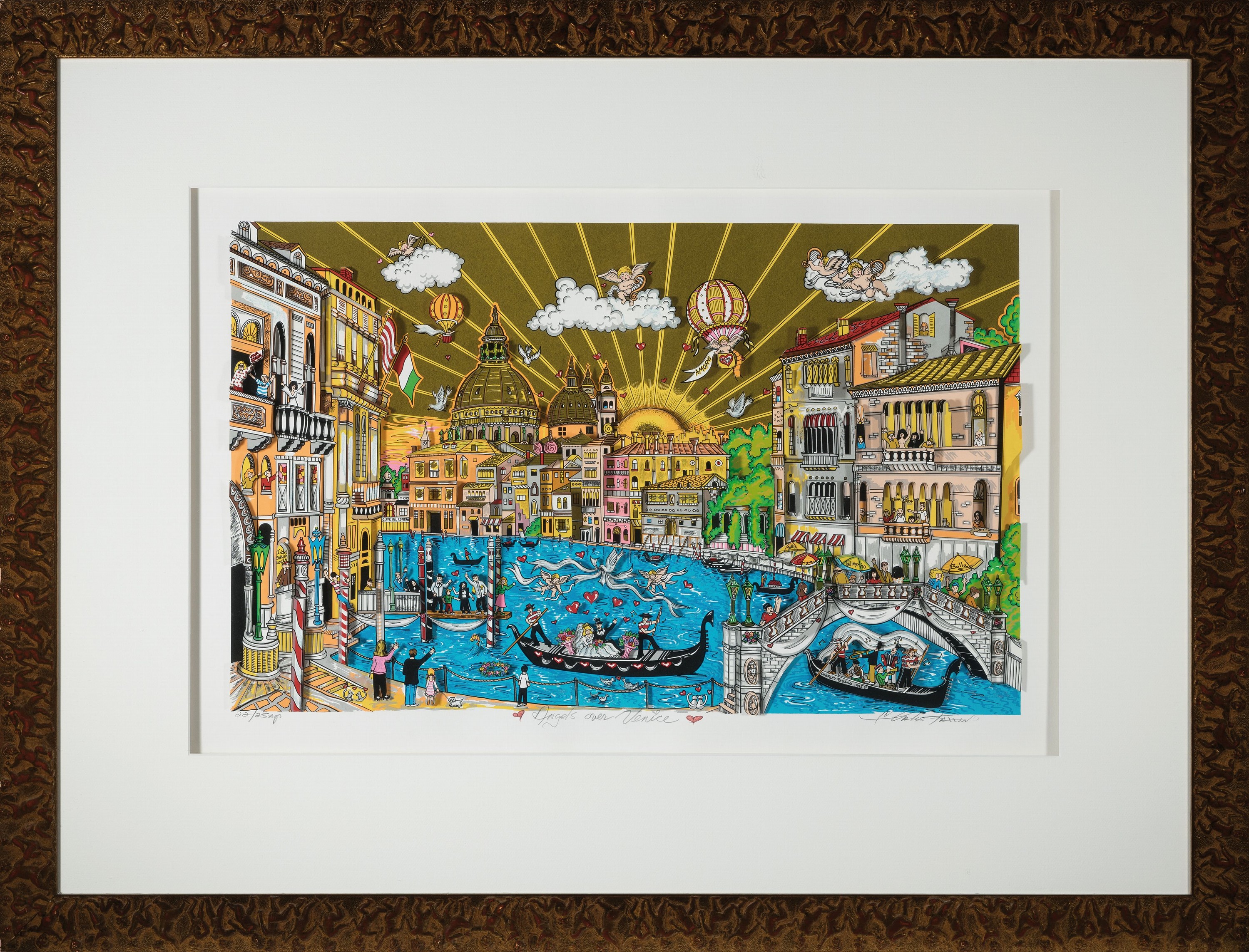 Detail k: Charles Fazzino, geb. 1955, Angels over Venice, dreidimensionale Farblithographie, handsigniert, num. 22/25 AP, ca. 42x69cm, PP, u.Gl., R. ca. ...