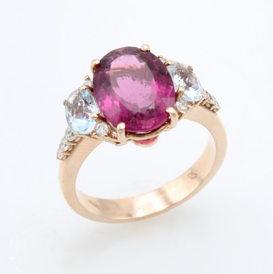 Image Ring mit Farbsteinen und Brillanten, RG 585/000, pinkfarb., ovaler Turmalin ca. 3.98 ct, ...