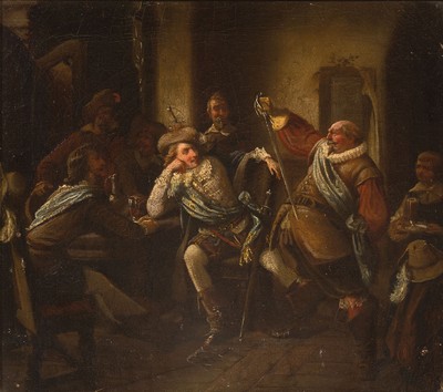 Image W. Castor, dated 1851, pub interior with drunken noblemen, inscribed on the reverse, ...