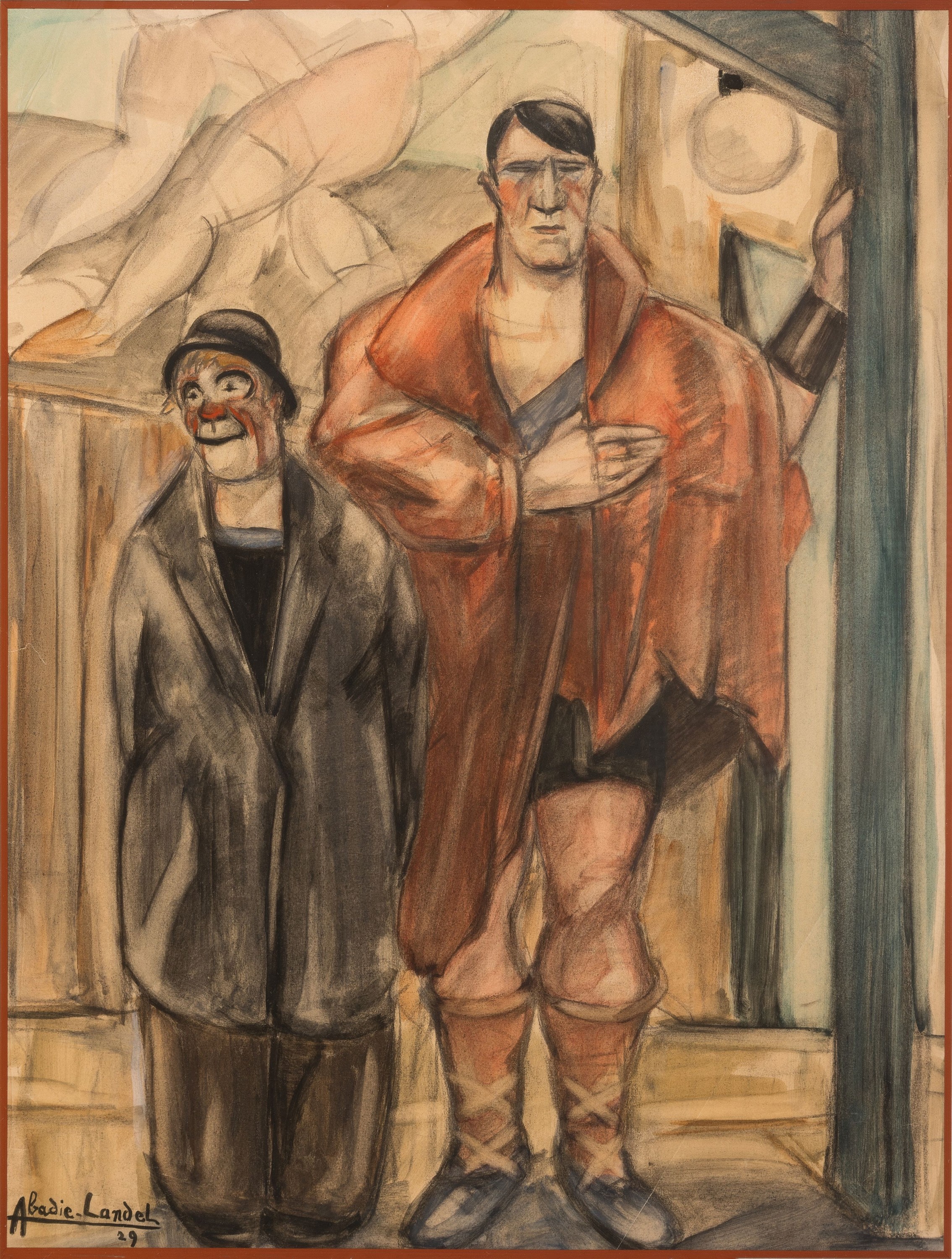 Detail b: Pierre Abadie-Landel, 1896-1972 Paris, 2 aquarellierte Zeichnungen und 1 Radierung: "laparade de lutte", Radierung, Ed.7/50 unter Glas ...