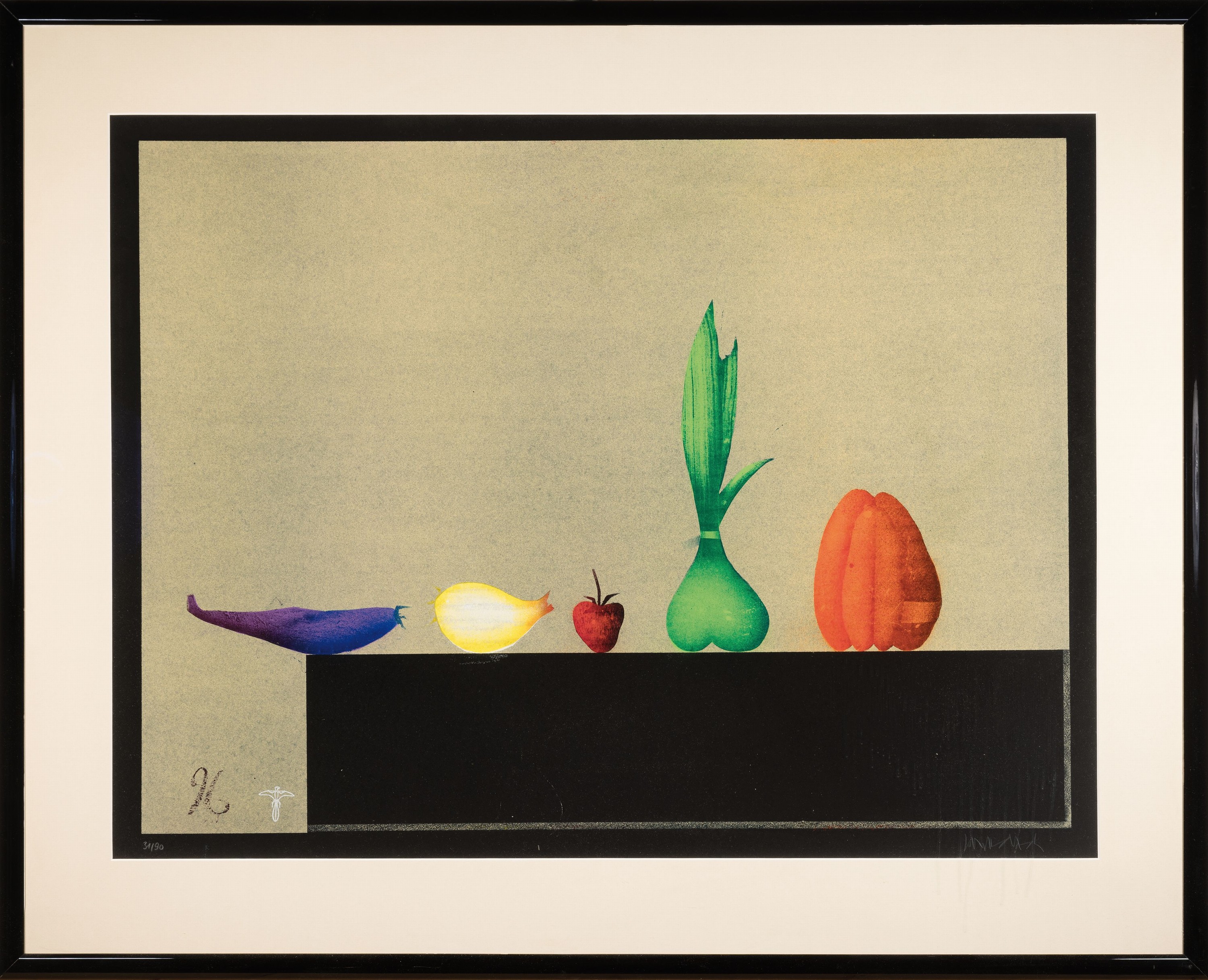 Detail k: Paul Wunderlich, 1927 Eberswalde-2010 Saint -Pierre-de-Vassols, 2 Farblithographien: Früchtestillleben 1996, Ed. 31/90, unter Glas 85x102 cm; ...