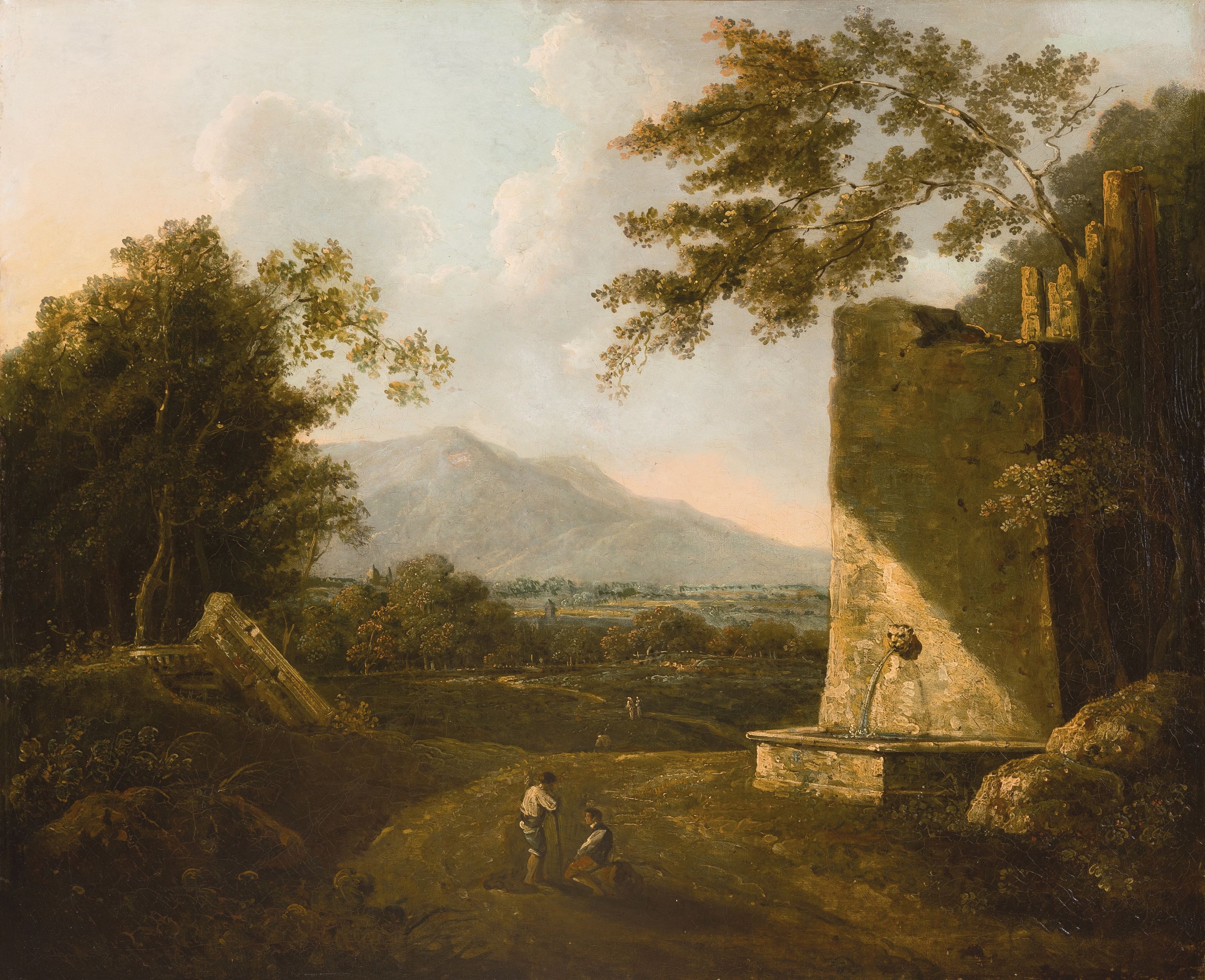 Unbekannter Künstler Anfang/Mitte des 19.Jh. , verso Verweis auf Charles Joseph Remond (1795-1875), arkadische Landschaft mit Tempelruine und ...