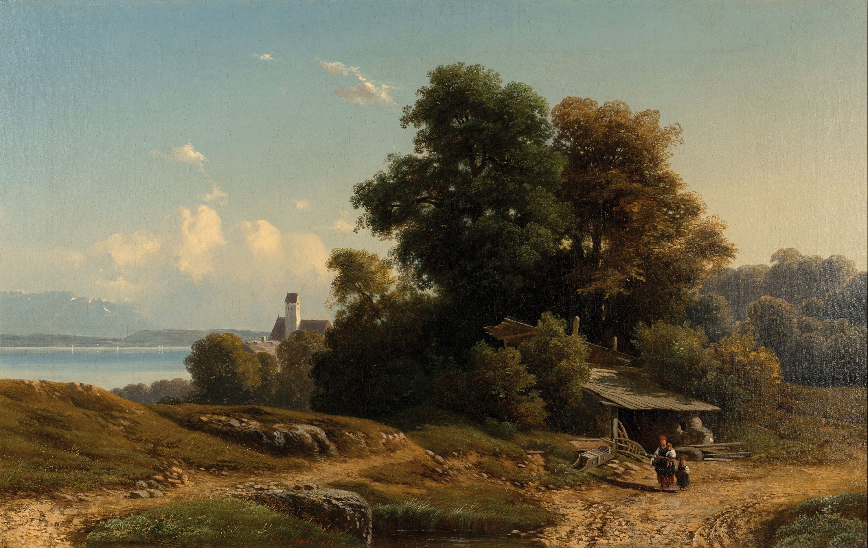 Johann Jan Cornelius Mali, 1828 Broekhuizen-1865 München, auf der Herreninsel im Chiemsee, Öl/Lwd, mittig unten signiert und dat. 1862, feine ...