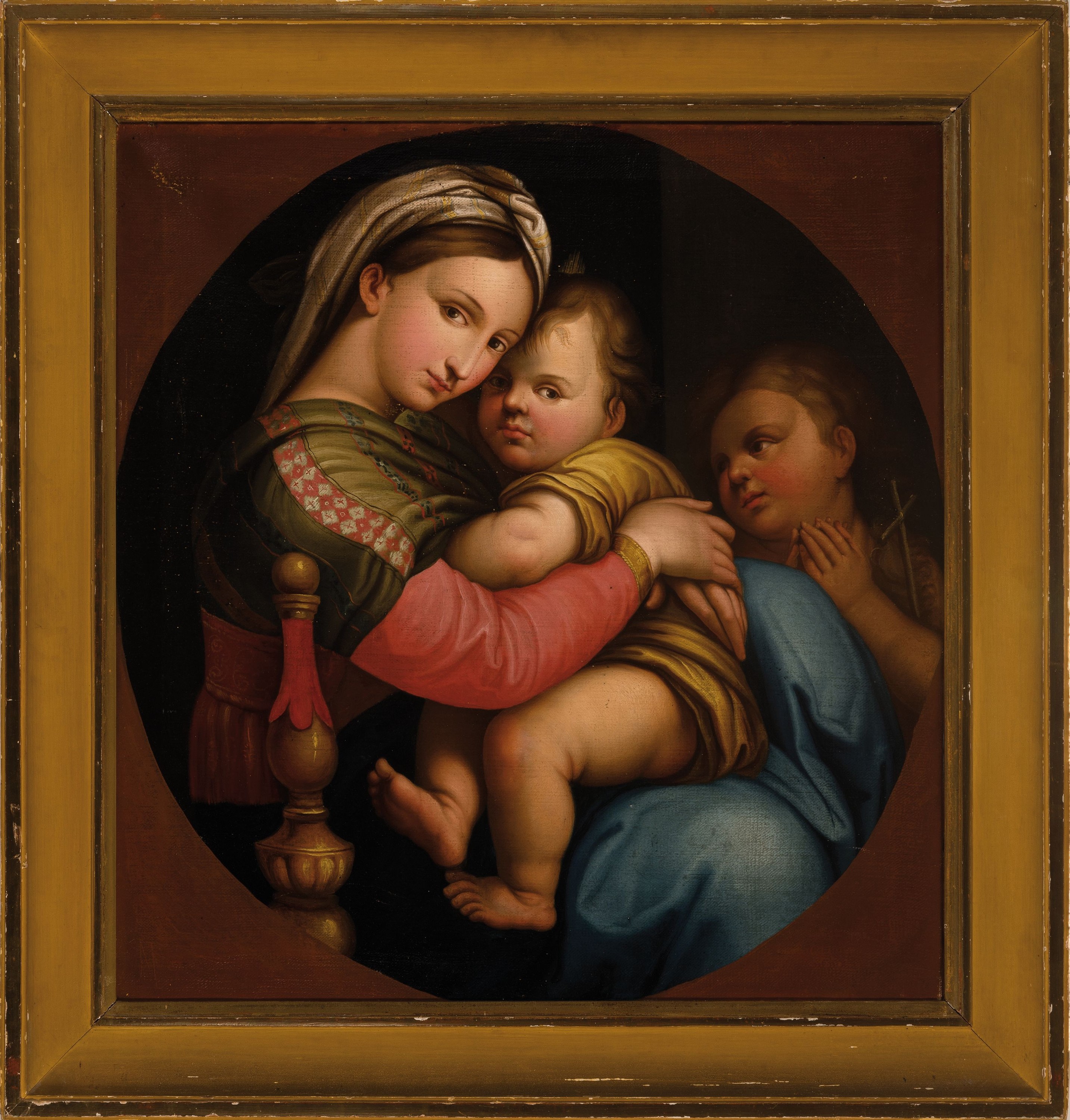 Detail k: Michael Kachler, 1806-1875, Kopie nach Raffaels Madonna dell Sedia, Öl/Lwd, Kopie nach Raffaels Tondo in Florenz, verso bezeichnet "M. Kachler ...