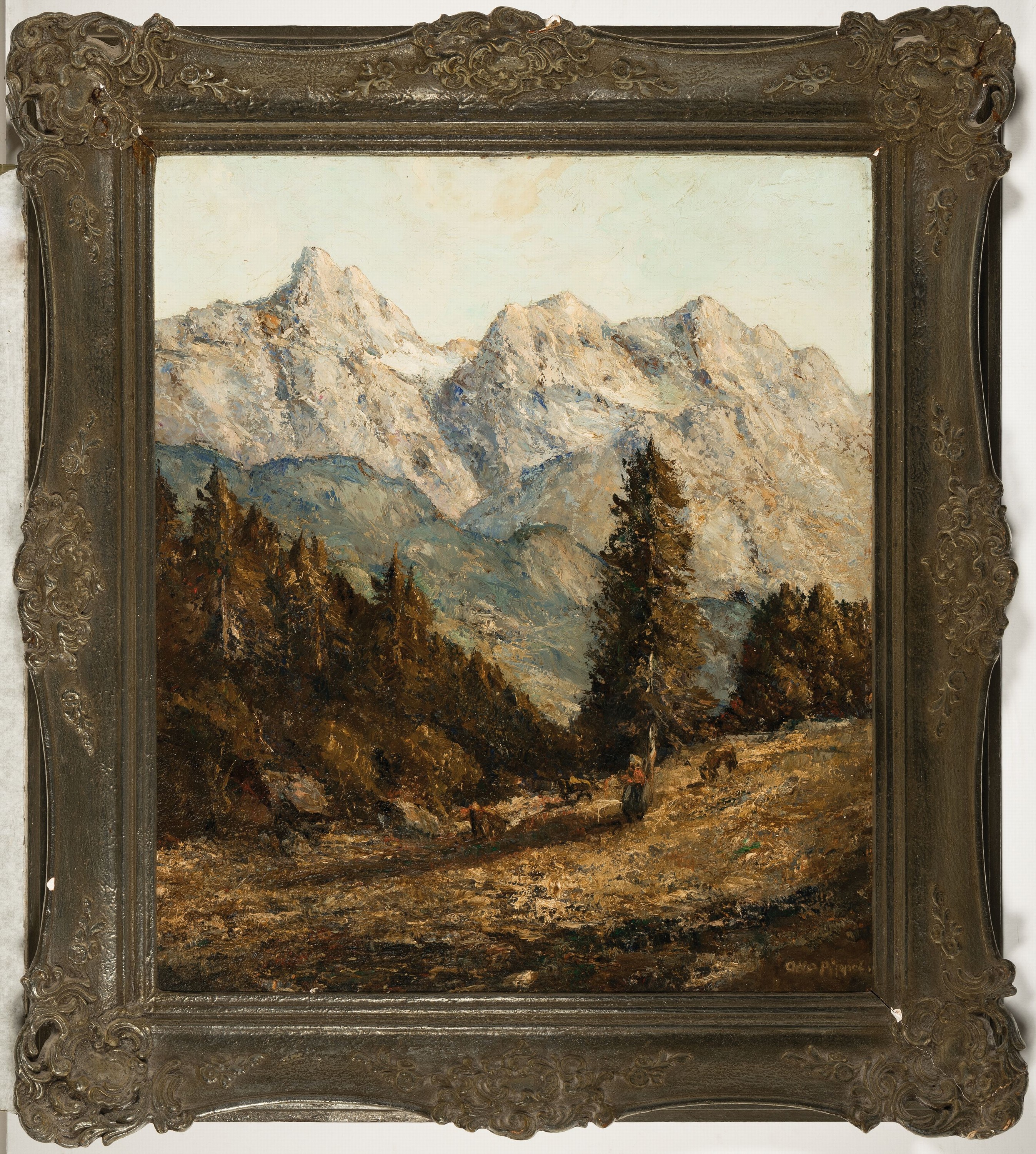 Detail k: Otto Pippel, 1878 Lodz-1960 Planegg, Landschaft im Hochgebirge, Hirtenmädchen mit zwei Ziegen, Öl/Hartfaser, rechts unten signiert, ca. 70x60cm, R. ...
