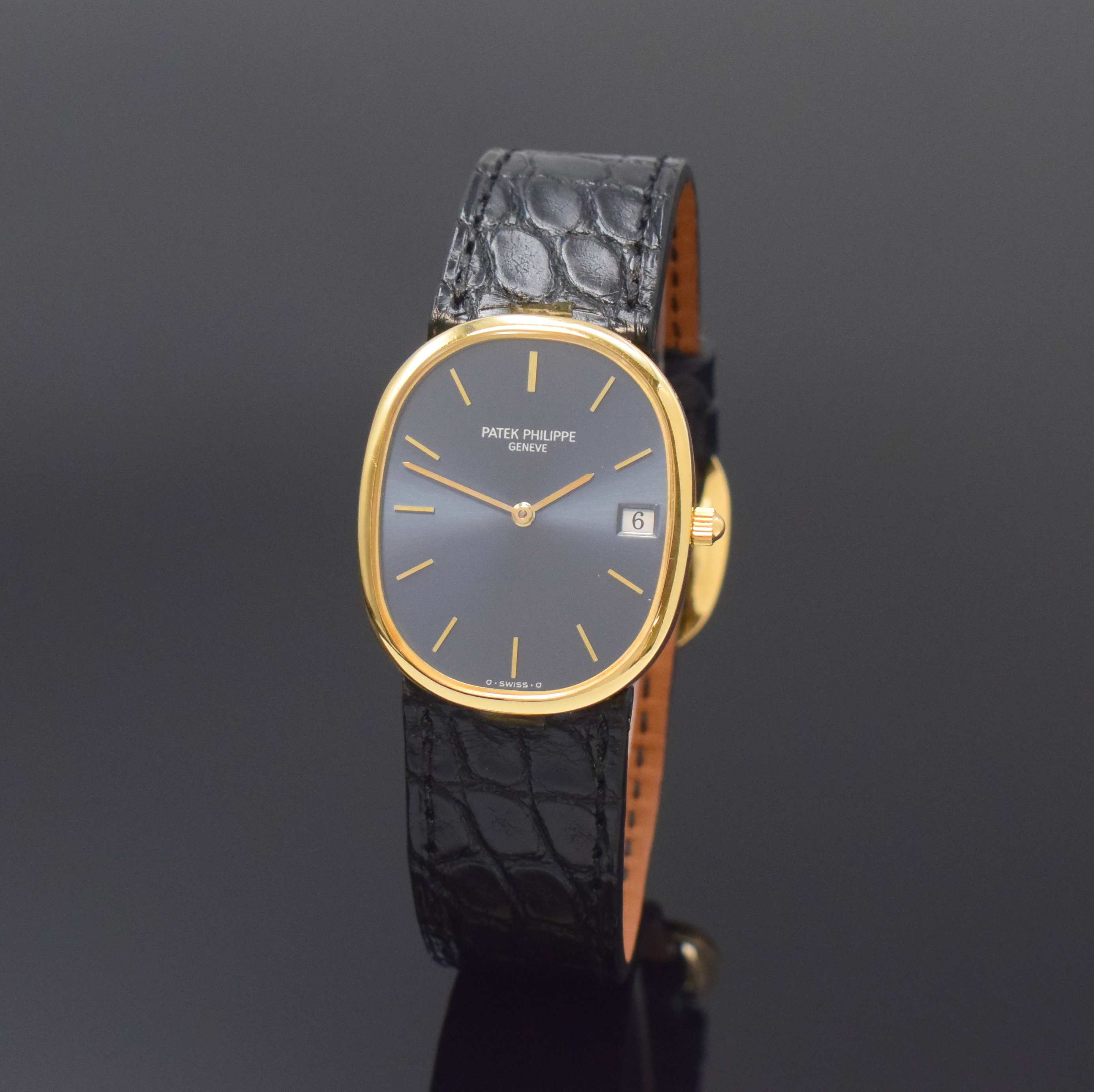 PATEK PHILIPPE Armbanduhr Modellserie Ellipse d'Or Referenz 3788, Schweiz um 1990, quarz, Geh. in GG 750/000 inkl. neutr. Lederband m. orig. ...