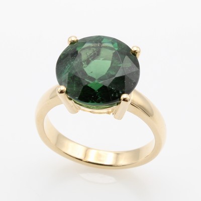 Image Ring mit Turmalin, RG 585/000, rundf., grüner Turmalin in Krappenfassung ca. 6.8 ...