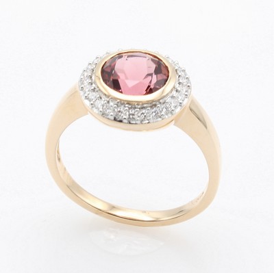 Image Ring mit Turmalin und Brillanten, RG 585/000, pinkf. Turmalin ca. 2 ct umfasst v. Brill. ...