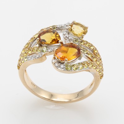 Image Ring mit Citrinen, Saphiren und Brillanten, RG 585/000, 3 Citrine in versch. ...