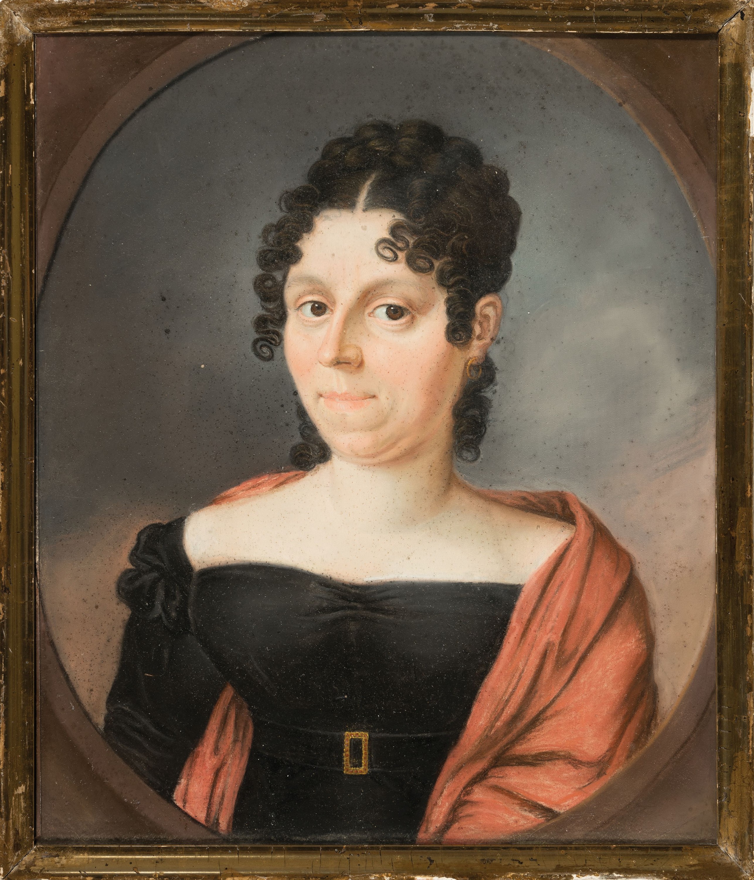 Detail k: Unbekannter Künstler des Biedermeier, um 1830, Porträt einer Frau, Pastell auf Papier, stockfleckig, ca. 39x33cm, u.Gl., R. ca. 42x35cm