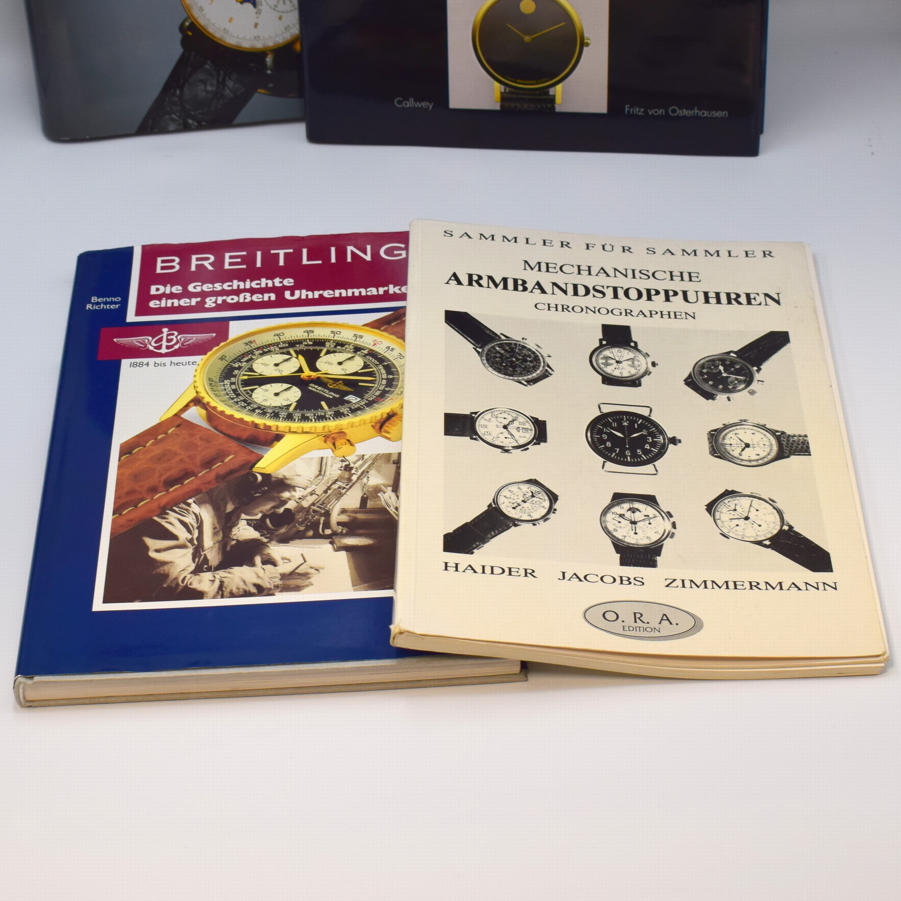 Detail a: 4 Uhrenfachbücher, 1)Die Movado History - Fritz von Osterhausen, 2)Mechanische Armbandstoppuhren Chronographen - Haider Jacobs Zimmermann, 3) ...