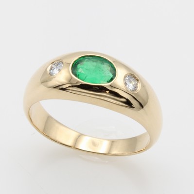 Image Bandring mit Smaragd und Brillanten, GG 585/000, ovaler Smaragd ca. 0.62 ct, 2 Brill. ...