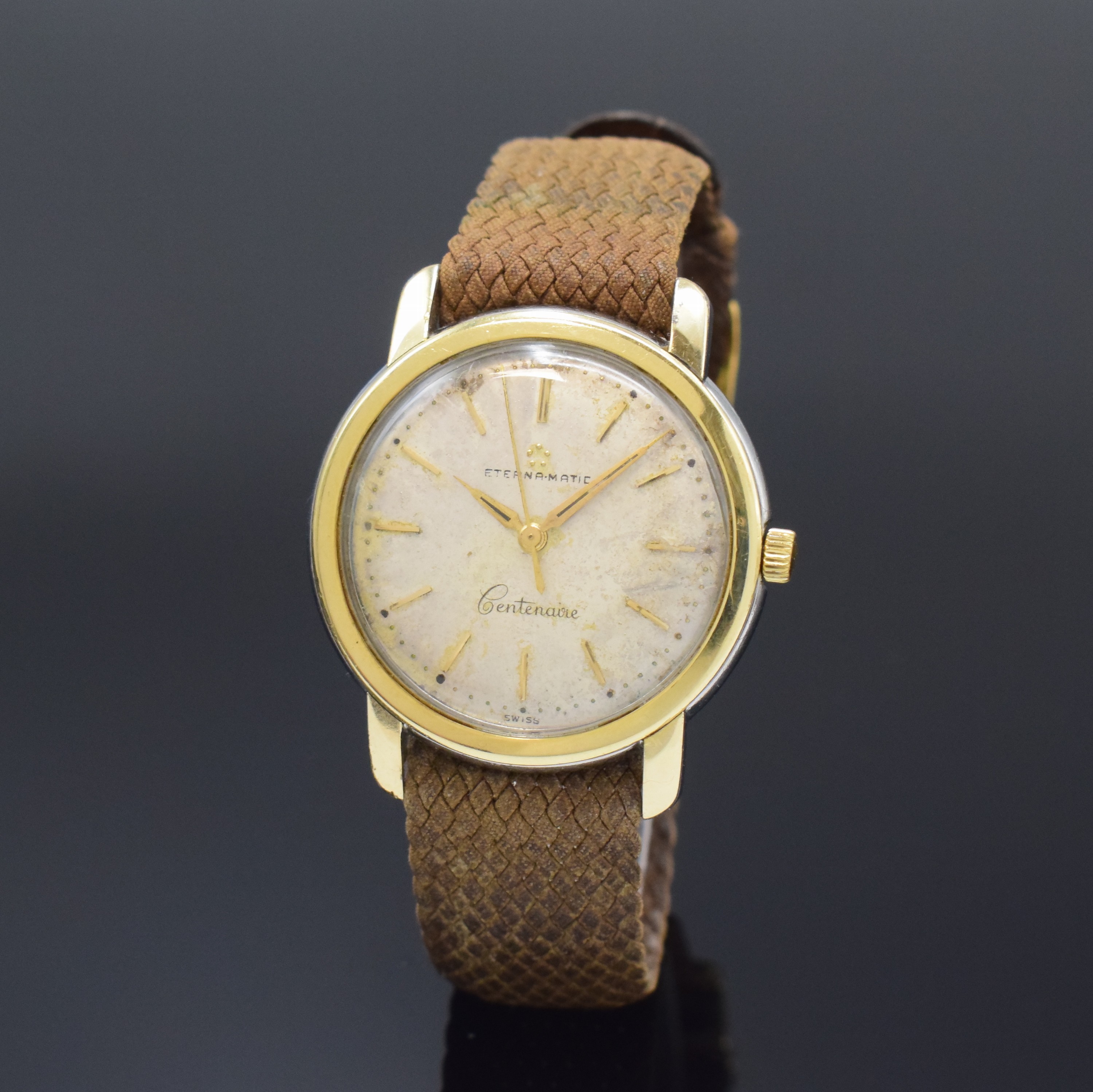 ETERNA-MATIC Centenaire Armbanduhr in Stahl/Gold, Schweiz um 1960, Automatik, verschr. Geh. m. Goldhaube, silb. Zifferbl. pat./fl., gold. Indizes u. ...