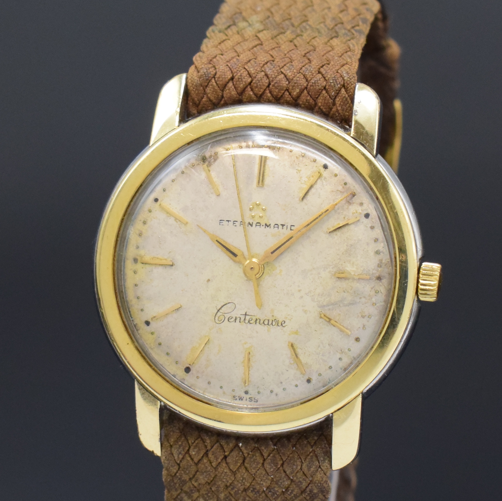 Detail a: ETERNA-MATIC Centenaire Armbanduhr in Stahl/Gold, Schweiz um 1960, Automatik, verschr. Geh. m. Goldhaube, silb. Zifferbl. pat./fl., gold. Indizes u. ...