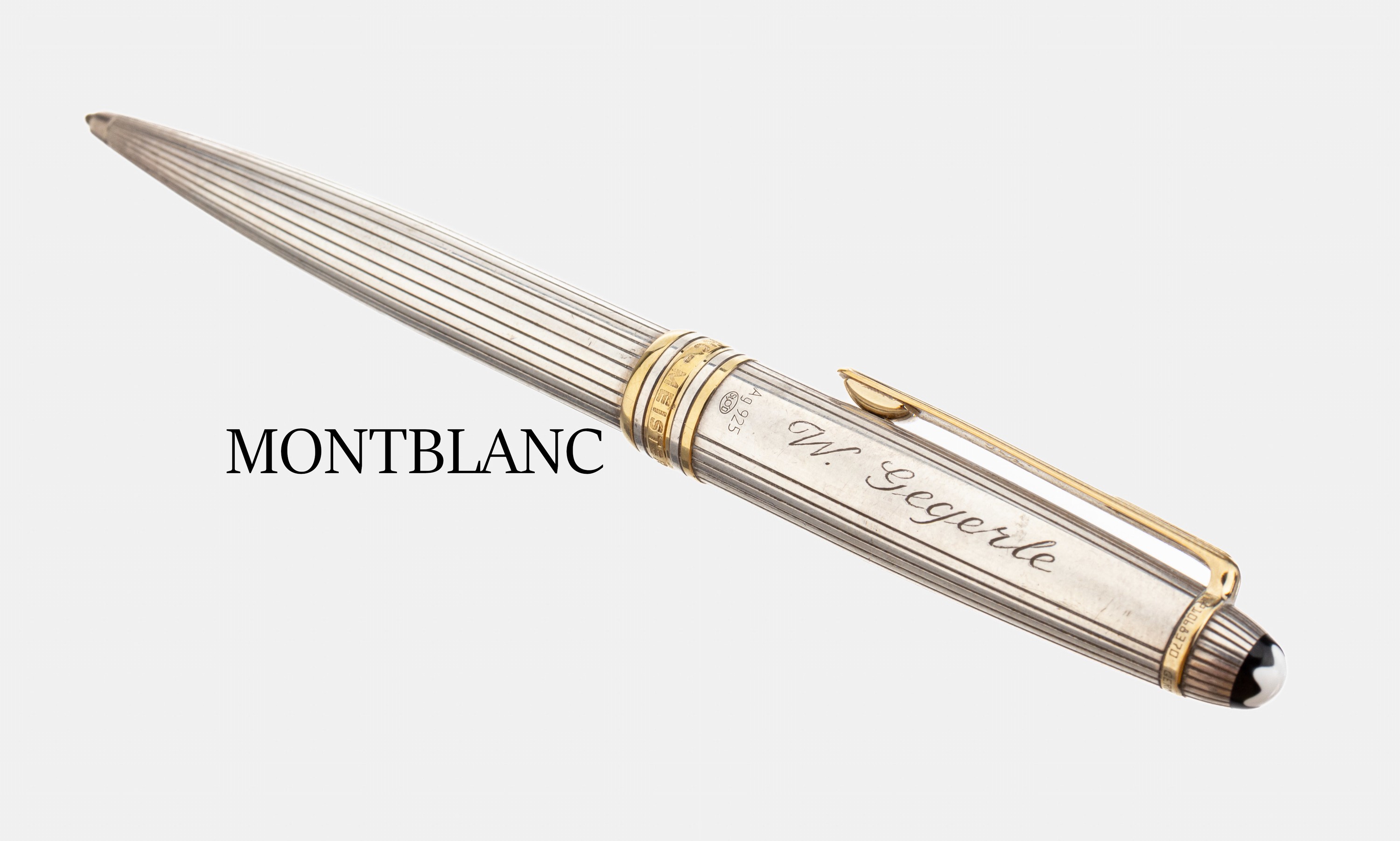 MONTBLANC Kugelschreiber, Korpus 925er Silber, gerillt, Monturen Metall verg., L. ca.13.5 cm