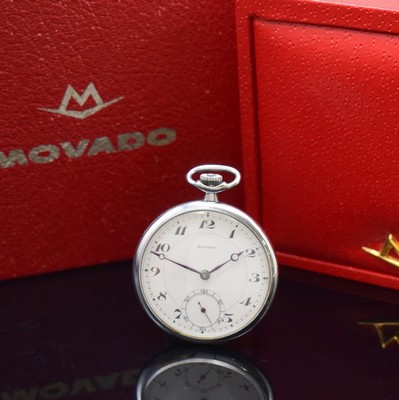 Image MOVADO open face chrome-plated pocket watch with Movado box and covering box, Switzerland ...