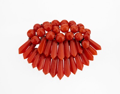 Image Unusual corals-brooch , metal, approx. 1930,interesting design, coral spheres and ...