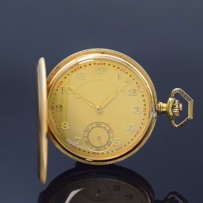 Image 14k yellow gold hunting cased pocket watch, Switzerland around 1925, thin 3-cover gold ...