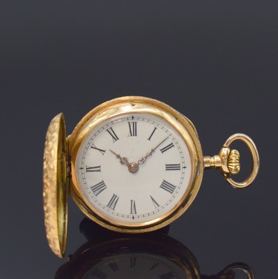 Image 14k pink gold ladies hunting cased pocket watch, Switzerland around 1900, complete fine ...