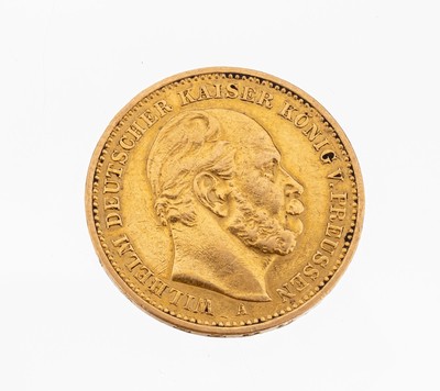 Image Gold coin 20 Mark , German Reich 1887, Wilhelm German emperor king of Prussia, impressed ...