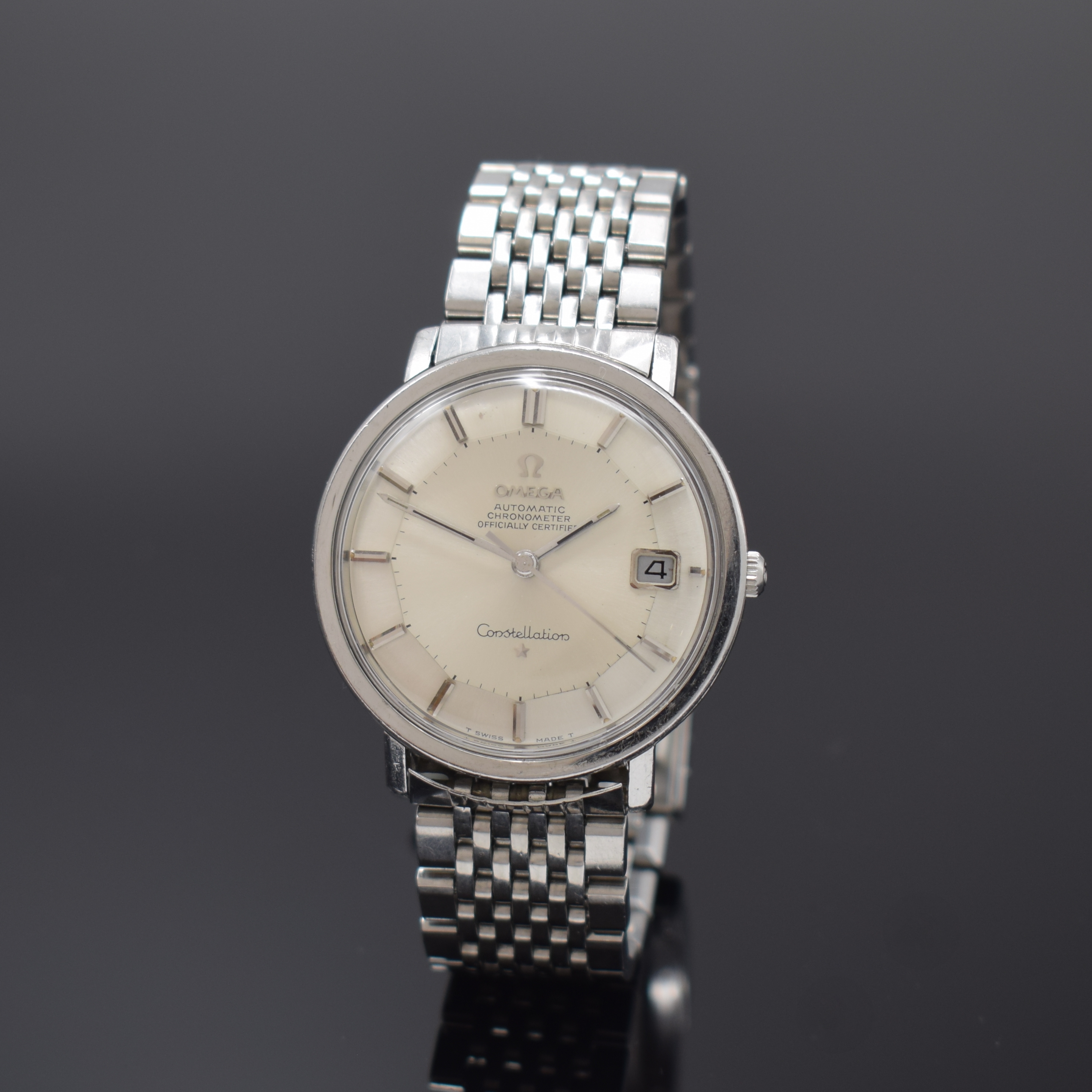 OMEGA Constellation Chronometer Herrenarmbanduhr in Stahl Referenz 168.004, Schweiz um 1968, Automatik, Boden m. Darst. Sternwarte verschr., orig. ...