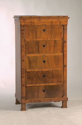 Image Pillar chest of drawers, Biedermeier style, Austria, 20th century, walnut veneer, 5 ...