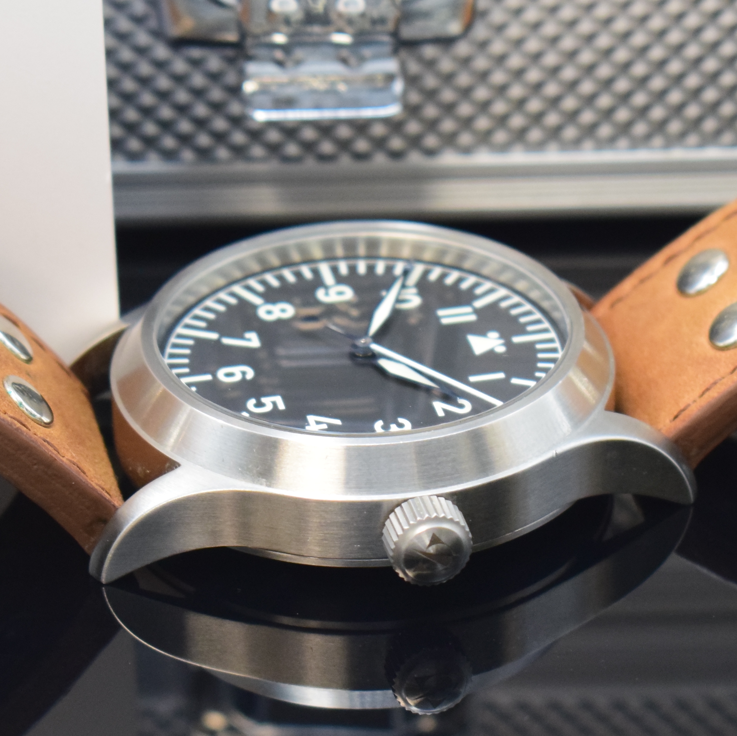 Detail c: STOWA Flieger Klassik Sport Herrenarmbanduhr in Stahl, Deutschland verk. lt. beil. Pap. 02/2017, Automatik, beids. vergl. Geh. inkl. orig. Lederband ...