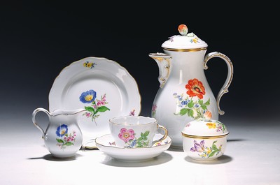 Image Coffee service, Meissen, 20th century, Alpine flower decor, porcelain, hand-painted, gold ...