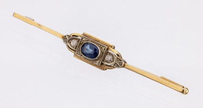 Image 14 kt gold Art Deco sapphire-diamond-brooch , approx. 1910-20, YG 585/000, middle part ...