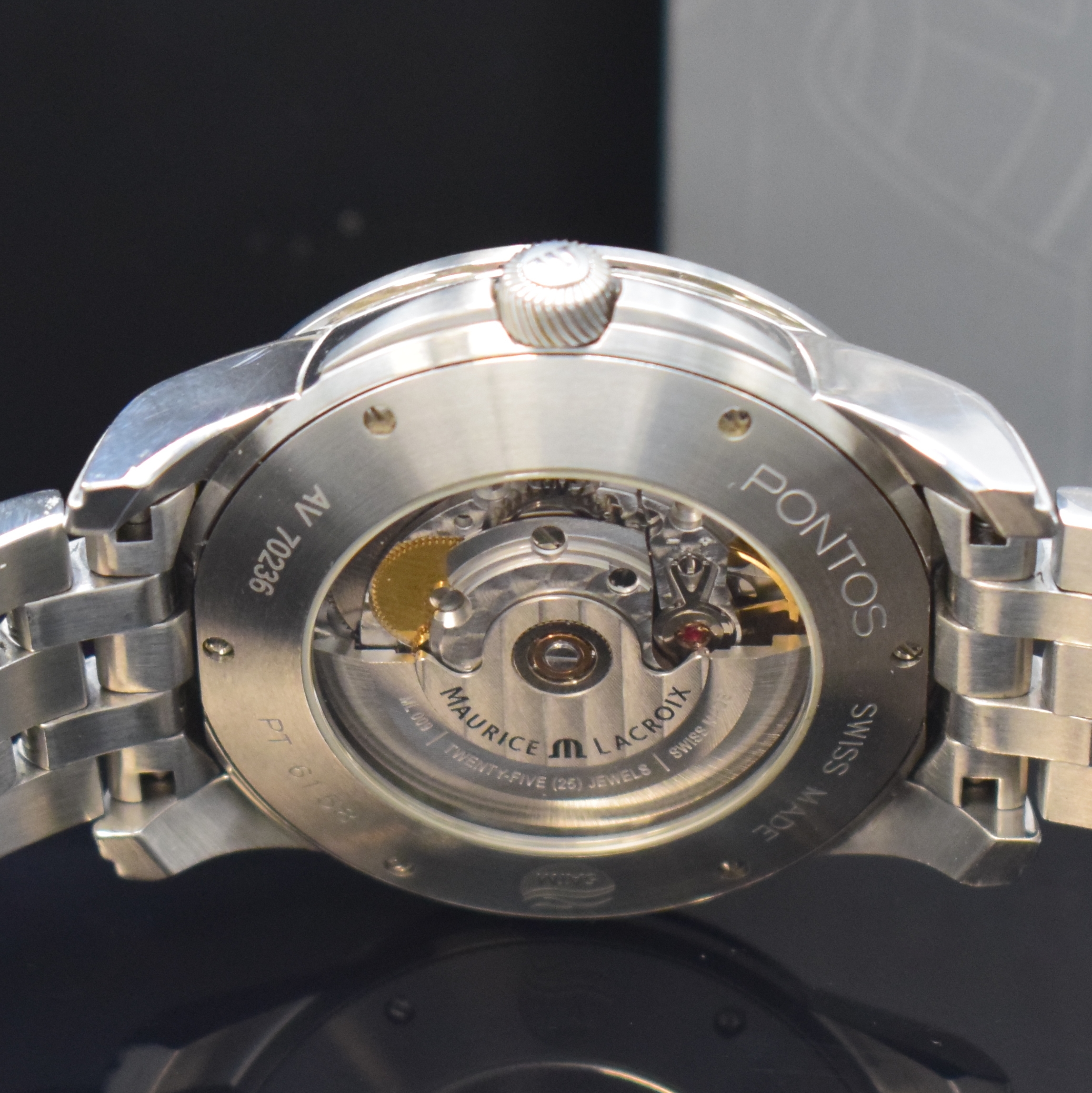 Detail c: MAURICE LACROIX Pontos Herrenarmbanduhr mit Tag/Datum in Stahl/Stahlband, Schweiz lt. orig. Pap. verk. 8/2020, Automatik, beids. vergl. Geh., Boden ...
