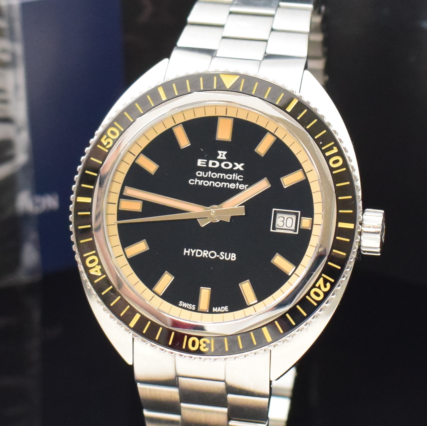 Detail a: EDOX Hydro-Sub 1965 auf 500 Stück limitierte Herrenarmbanduhr in Stahl/Stahlband Referenz 80128, Schweiz um 2020, Automatik, Band m. dopp. ...