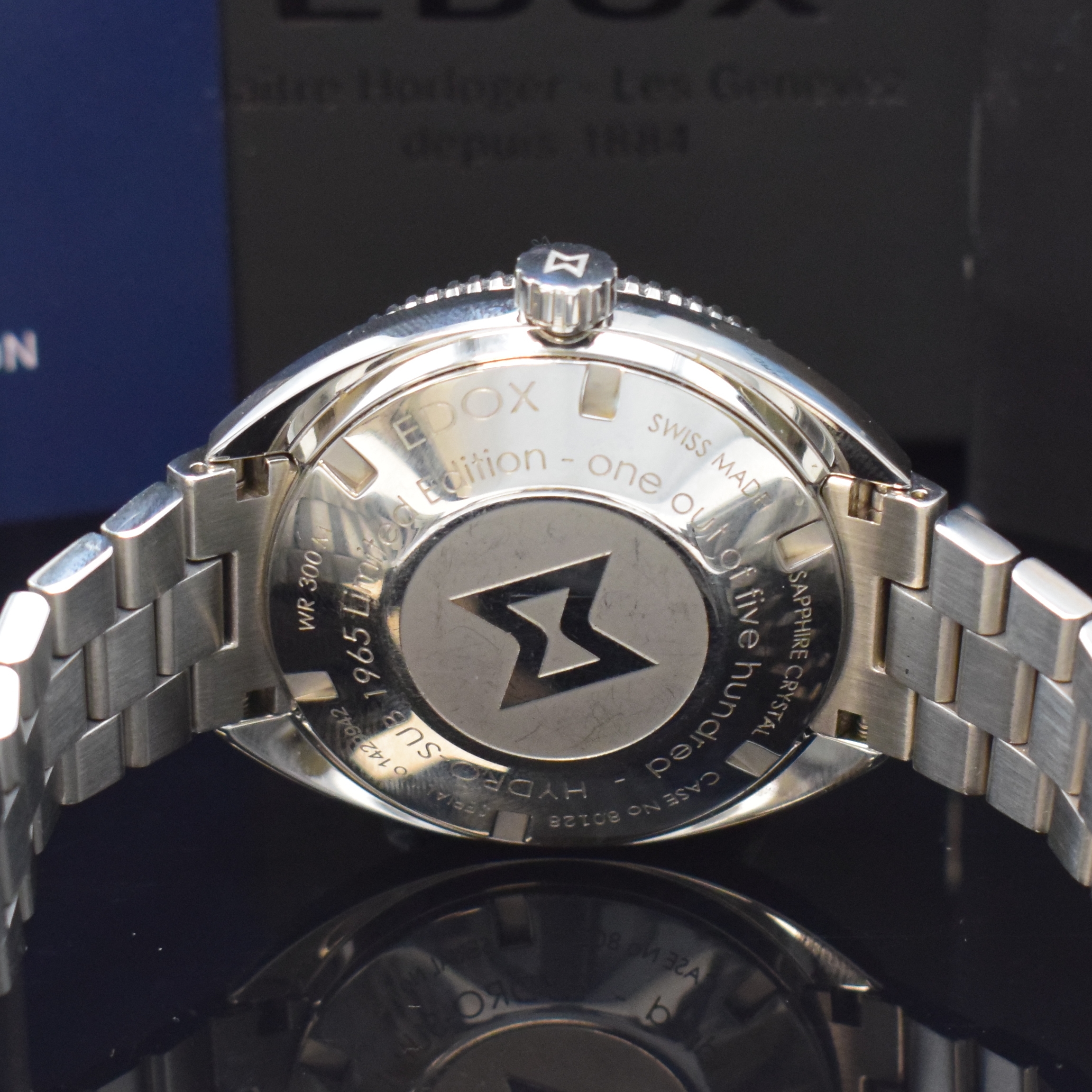 Detail d: EDOX Hydro-Sub 1965 auf 500 Stück limitierte Herrenarmbanduhr in Stahl/Stahlband Referenz 80128, Schweiz um 2020, Automatik, Band m. dopp. ...