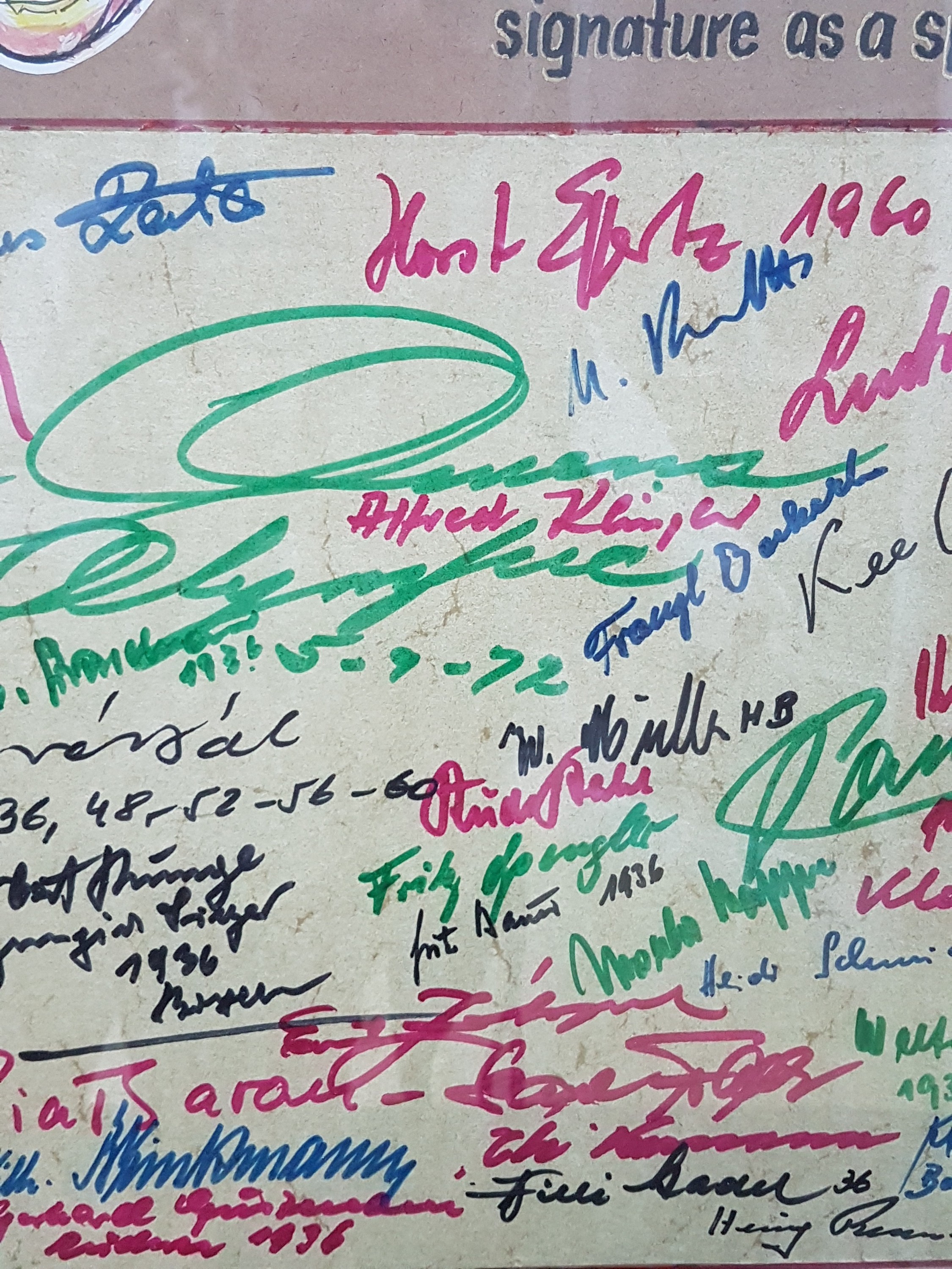 Detail c: Autographensammlung Olympischer Goldmedaillen-Gewinner 1912-1960, entstanden da das deutsche Olympische Kommité anlässlich der Spiele 1972 in ...
