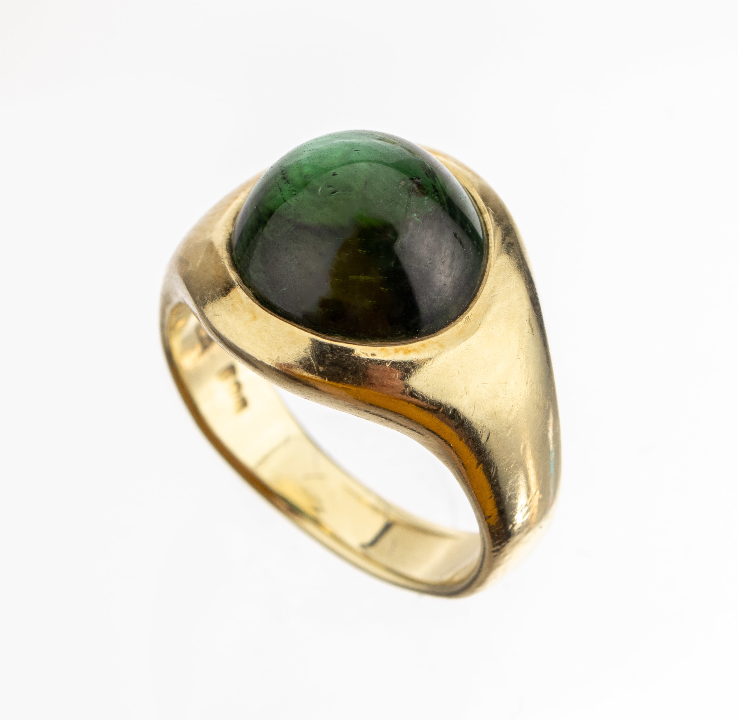 14 kt Gold Turmalin-Ring, GG 585/000, Turmalincabochon ca. 4.0 ct, RW 48, ca. 6.8 g