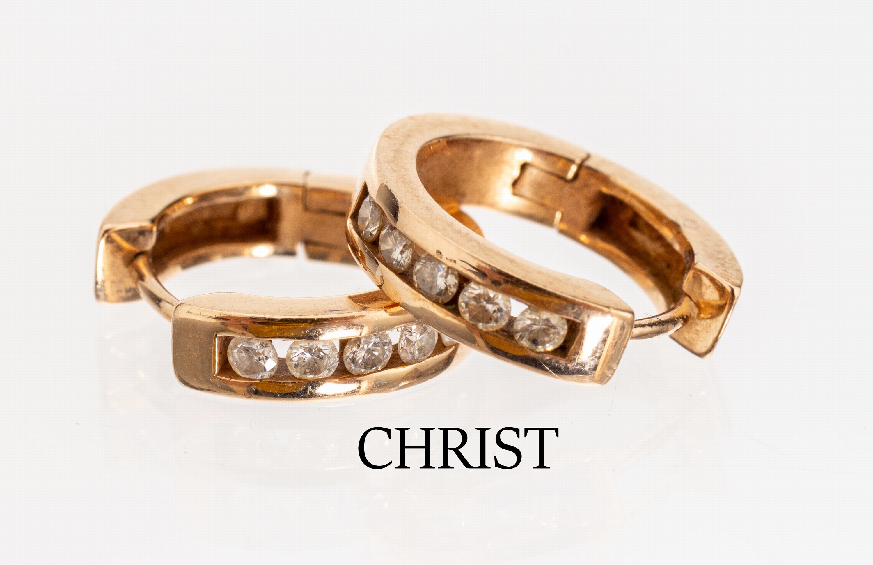 Paar 14 kt Gold CHRIST Brillant Creolen, RG585/000, insg. 10 Brillanten zus. ca. 0.20 ct Weiss/p, D. ca. 1 cm, ca. 4.7 g, sign.