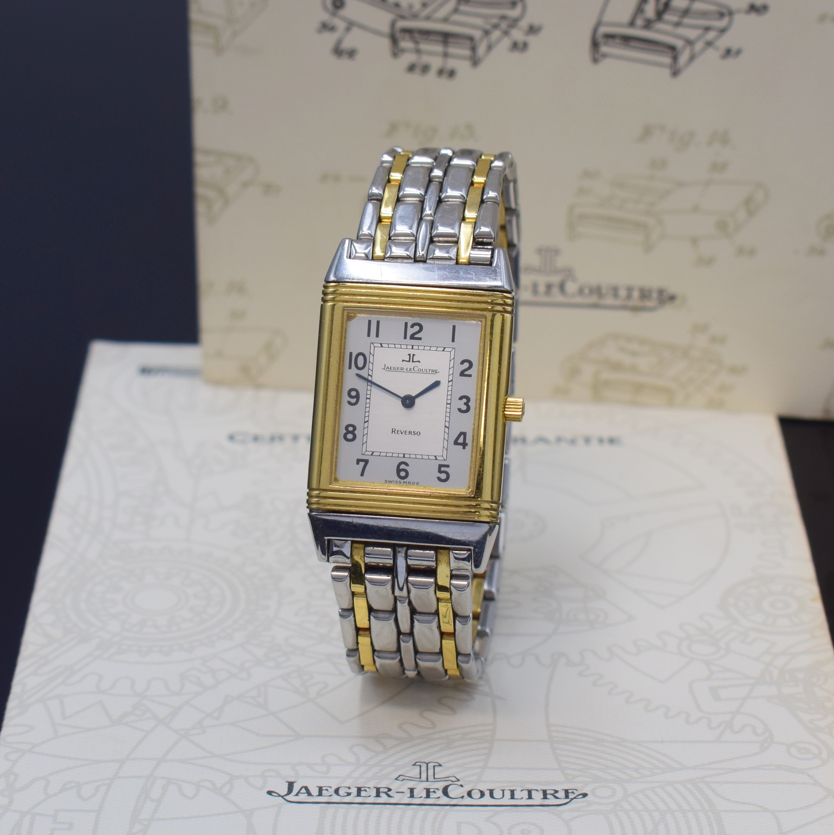 Jaeger-LeCoultre Armbanduhr Reverso in Stahl/GG 750/000, Schweiz um 1995, Handaufzug, um 180 Grad drehbares Wendegeh. inkl. orig. Gliederband m. ...