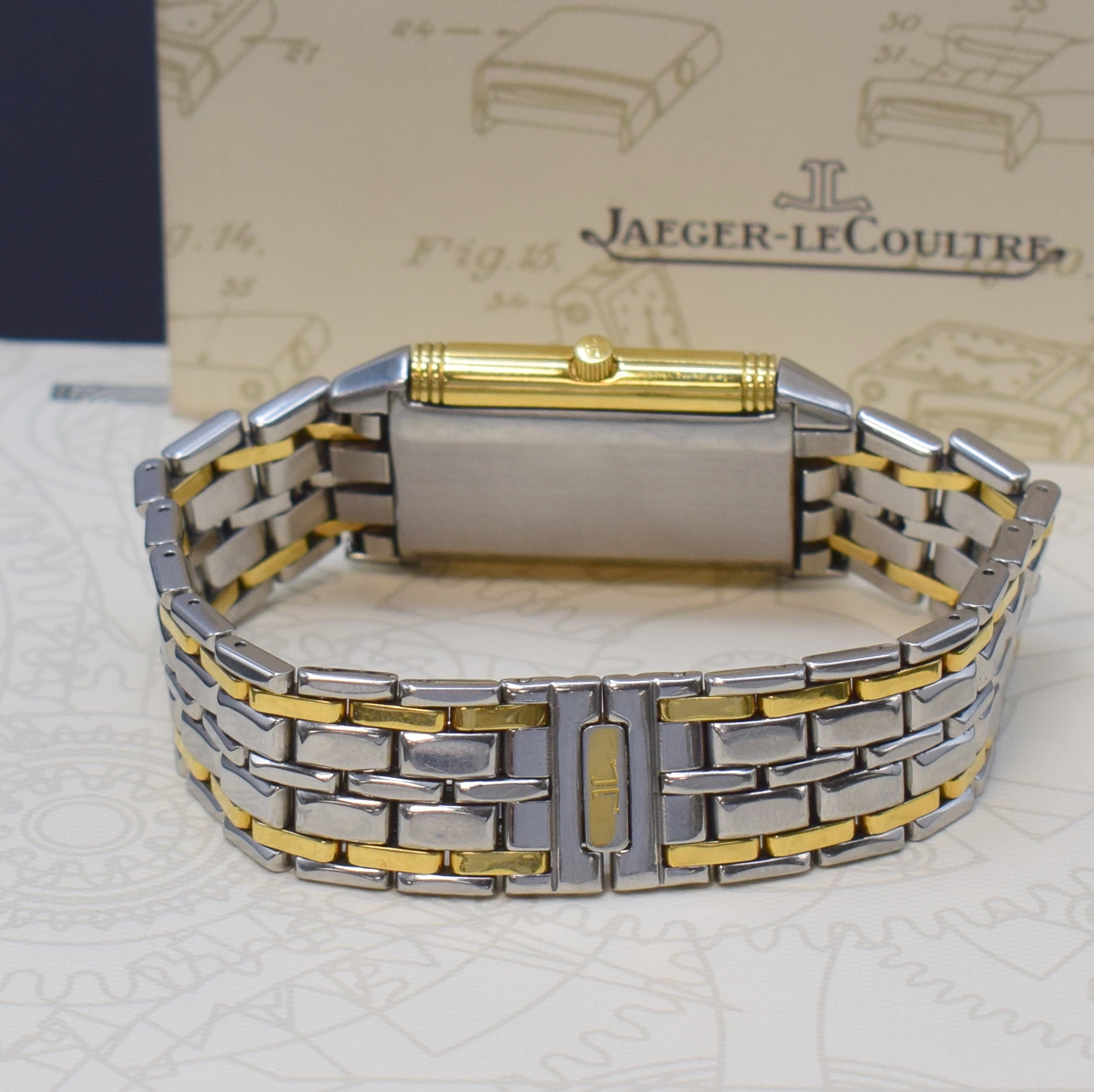 Detail b: Jaeger-LeCoultre Armbanduhr Reverso in Stahl/GG 750/000, Schweiz um 1995, Handaufzug, um 180 Grad drehbares Wendegeh. inkl. orig. Gliederband m. ...
