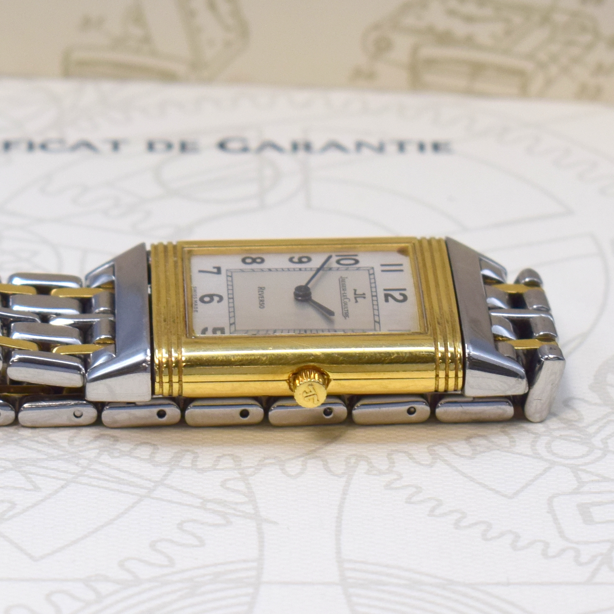 Detail c: Jaeger-LeCoultre Armbanduhr Reverso in Stahl/GG 750/000, Schweiz um 1995, Handaufzug, um 180 Grad drehbares Wendegeh. inkl. orig. Gliederband m. ...