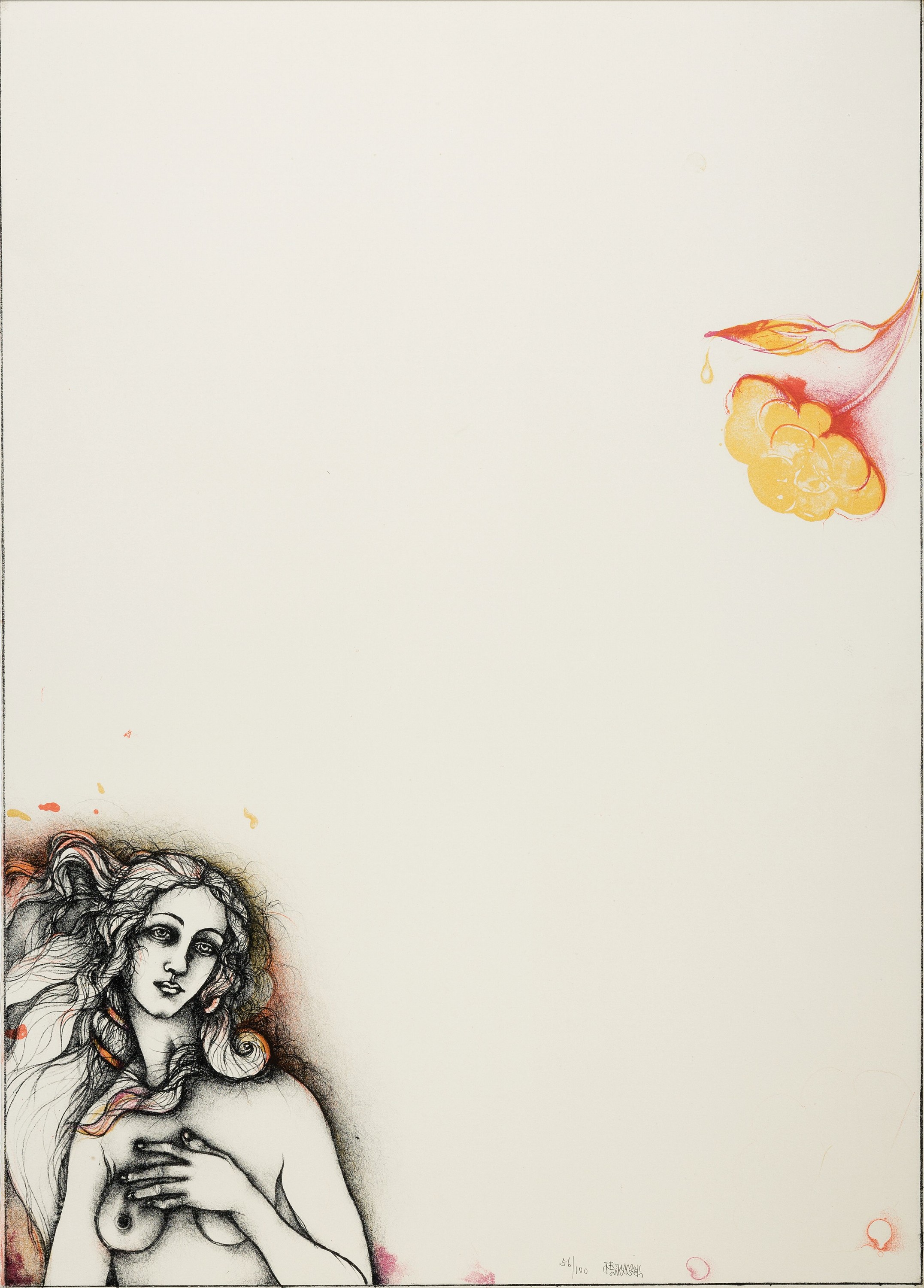 Bruno Bruni, geb. 1935 Gradara/Italien, Für Botticelli, Farblithographie von 1971, handsigniert und num. 56/100, ca. 70x50cm, u.Gl., R. ca. 76x56cm