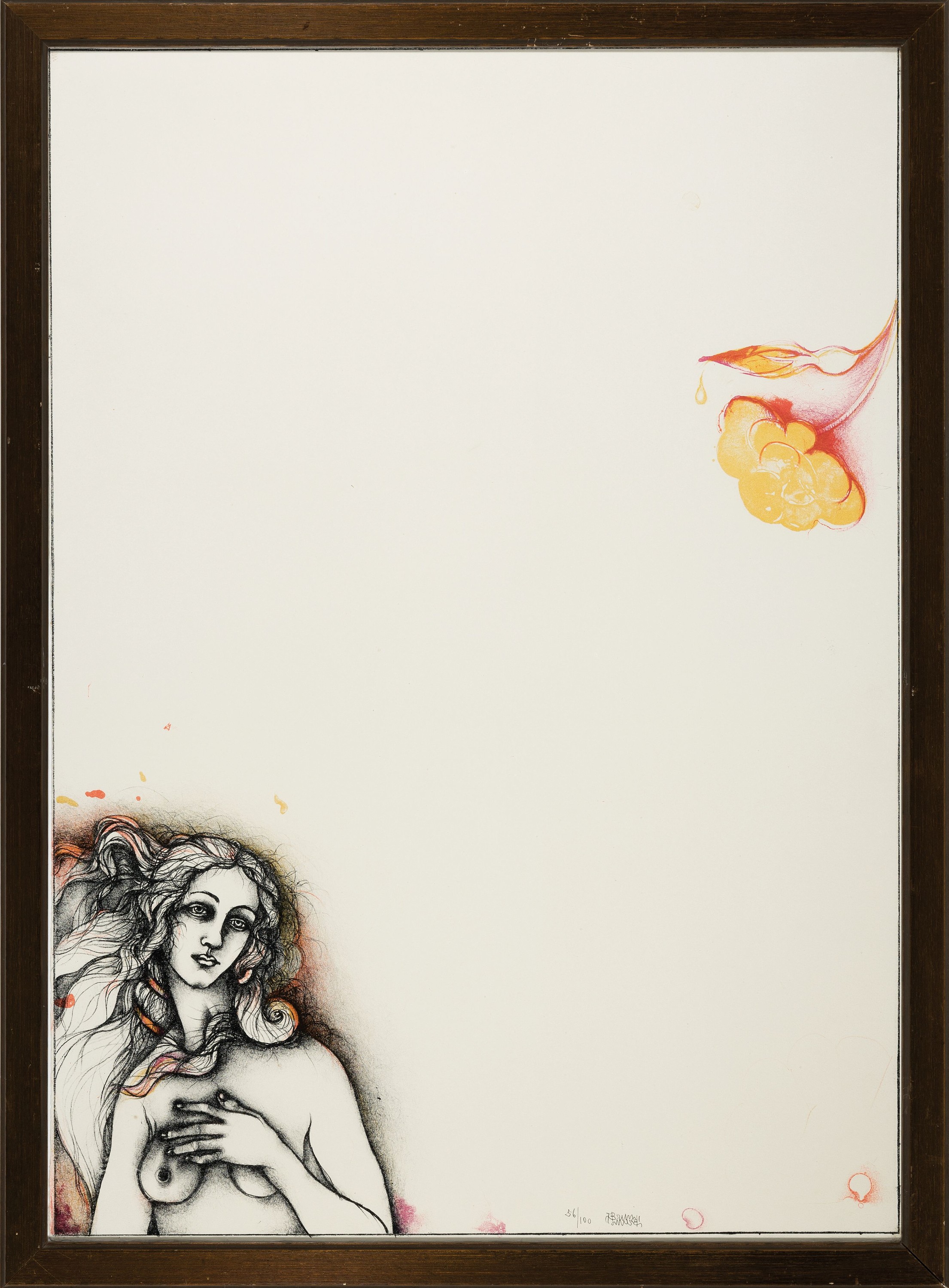 Detail k: Bruno Bruni, geb. 1935 Gradara/Italien, Für Botticelli, Farblithographie von 1971, handsigniert und num. 56/100, ca. 70x50cm, u.Gl., R. ca. 76x56cm