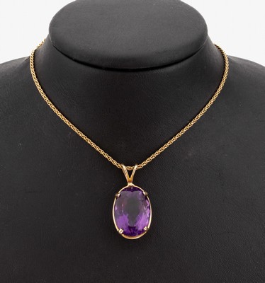 Image 14 kt Gold Amethyst-Anhänger, GG 585/000 gepr., ovalfacett. Amethyst von ...