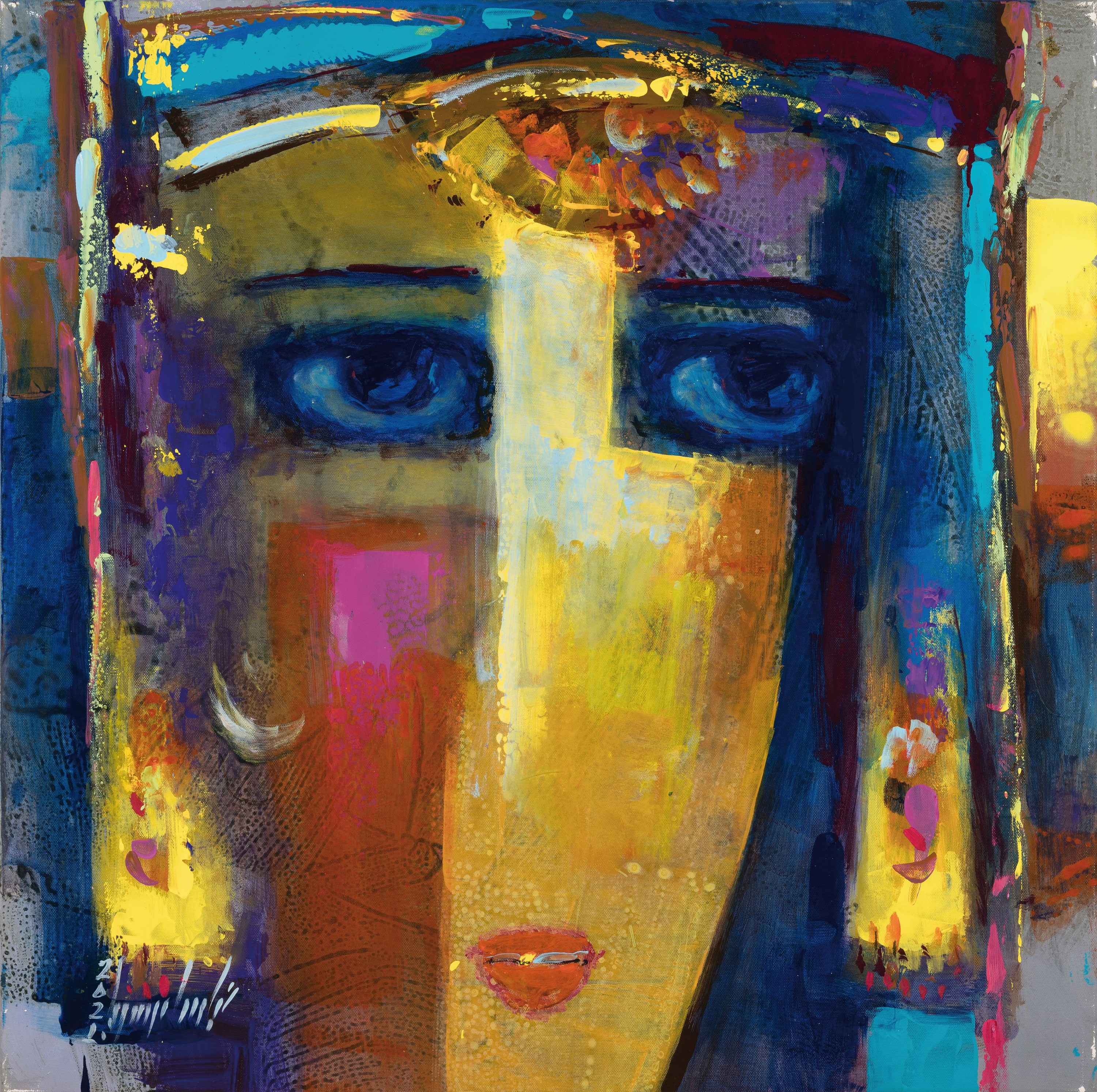 Detail k: Abbas Al Mosawi, geb. 1952 Bahrain, Schüler vom Ahmed Baqer, Öl/Lwd, abstrakter Kopf, sign., dat., ca. 70x70 cm