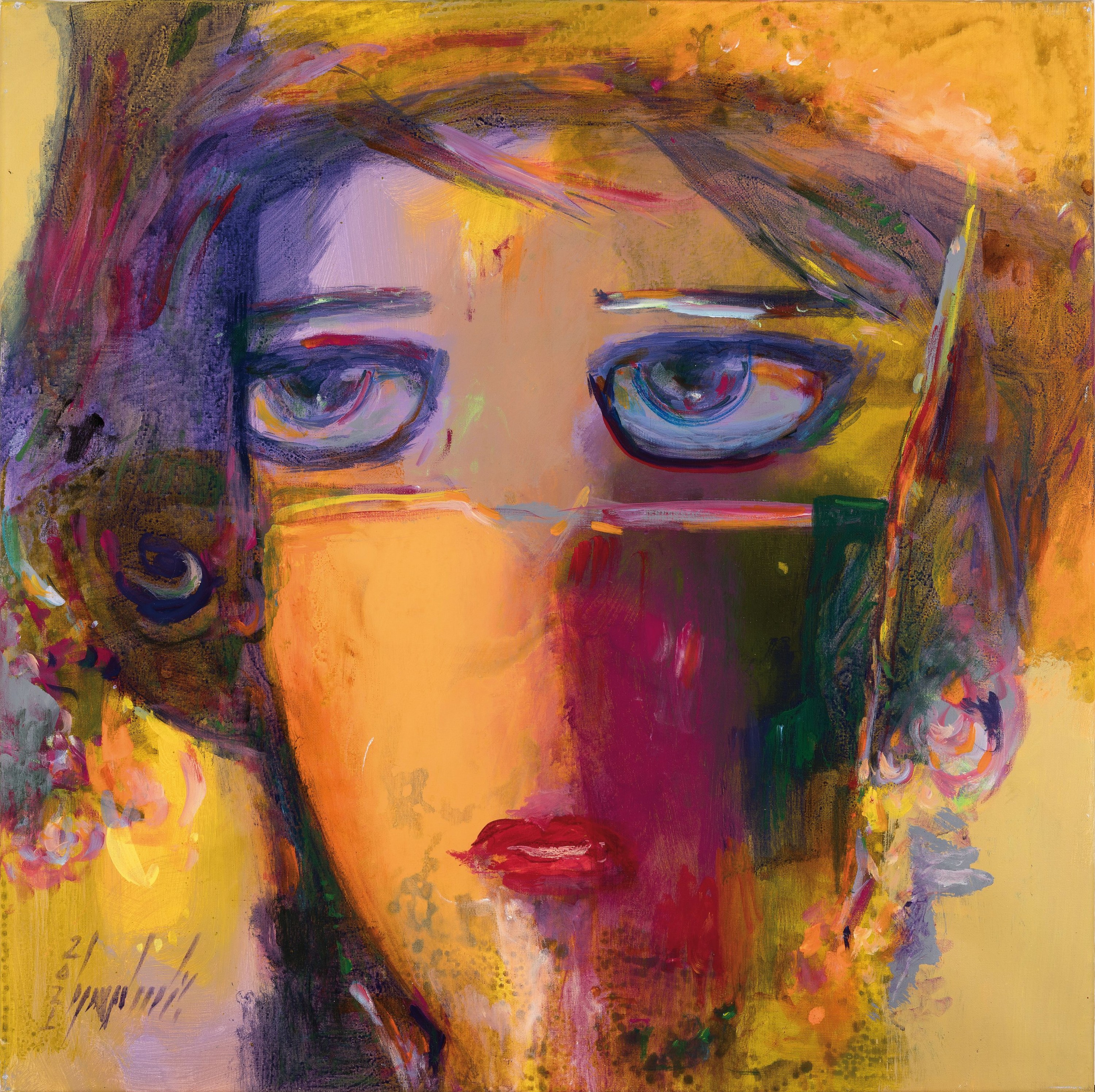 Detail k: Abbas Al Mosawi, geb. 1952 Bahrain, Schüler vom Ahmed Baqer, Öl/Lwd, abstrakter Kopf, sign., dat., ca. 70x70 cm