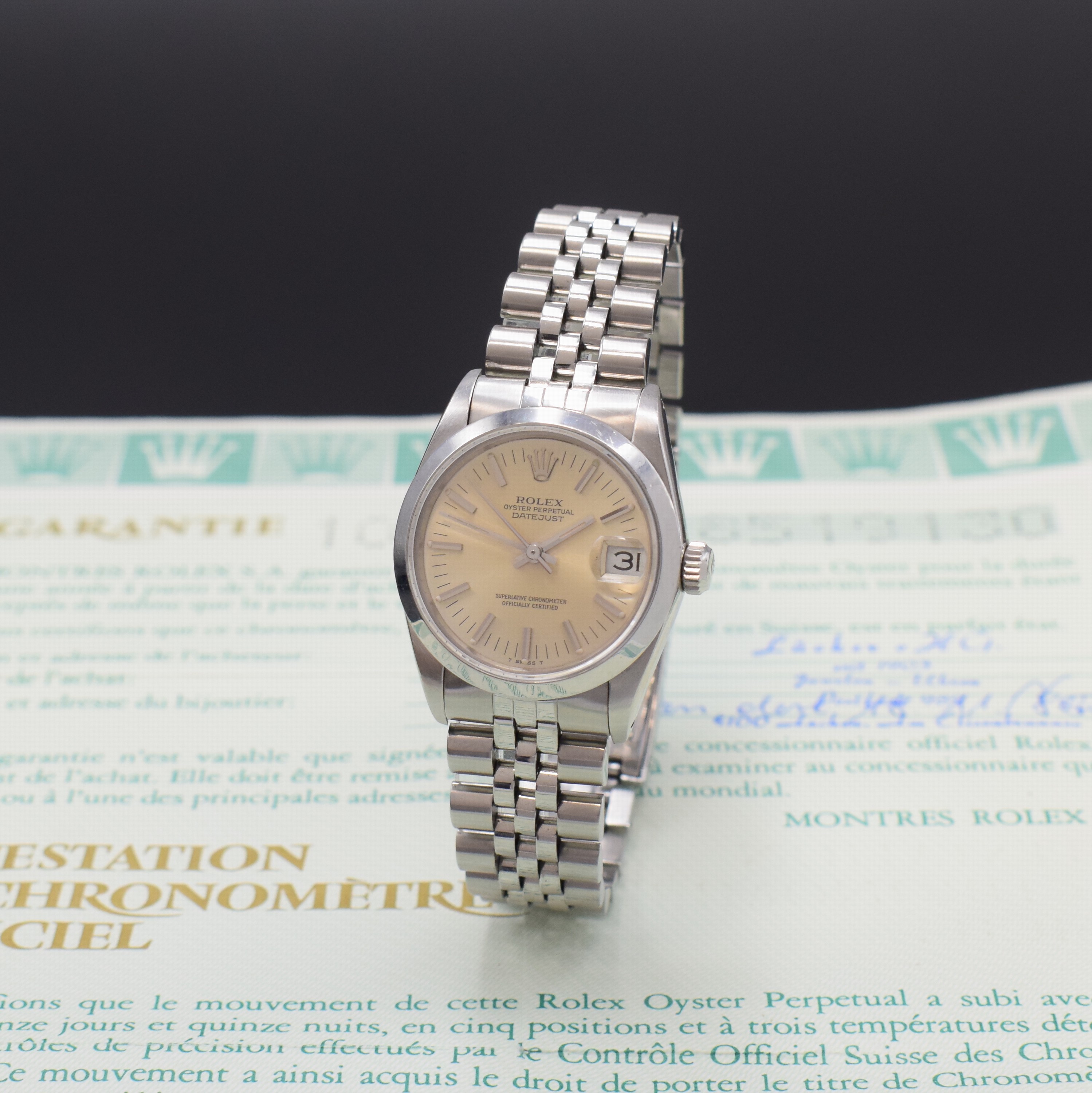 ROLEX Oyster Perpetual Datejust Damenarmbanduhr Referenz 68240 in Stahl, Schweiz verk. lt. beil. Zertifikat 11/1980, Automatik, Chronometer der ...