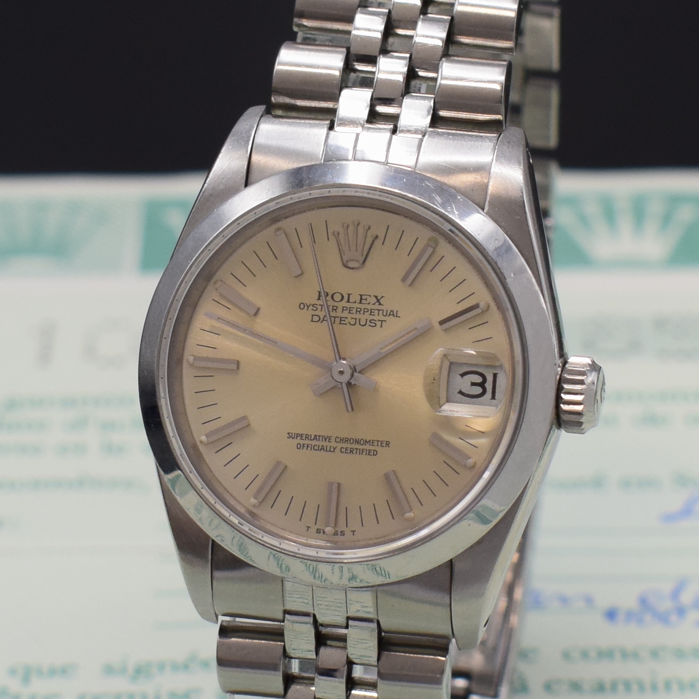 Detail a: ROLEX Oyster Perpetual Datejust Damenarmbanduhr Referenz 68240 in Stahl, Schweiz verk. lt. beil. Zertifikat 11/1980, Automatik, Chronometer der ...