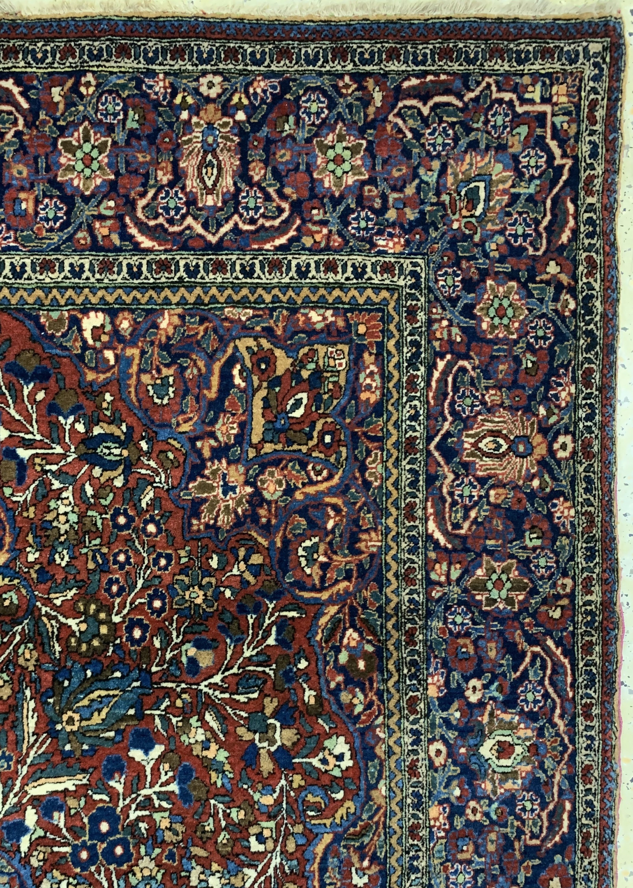 Detail e: Keschan"Ateschoglou"antik, Persien, um 1900, Manchester-Korkwolle, ca. 202 x 132 cm, EHZ: 1-2(fachkundig gereinigt).
