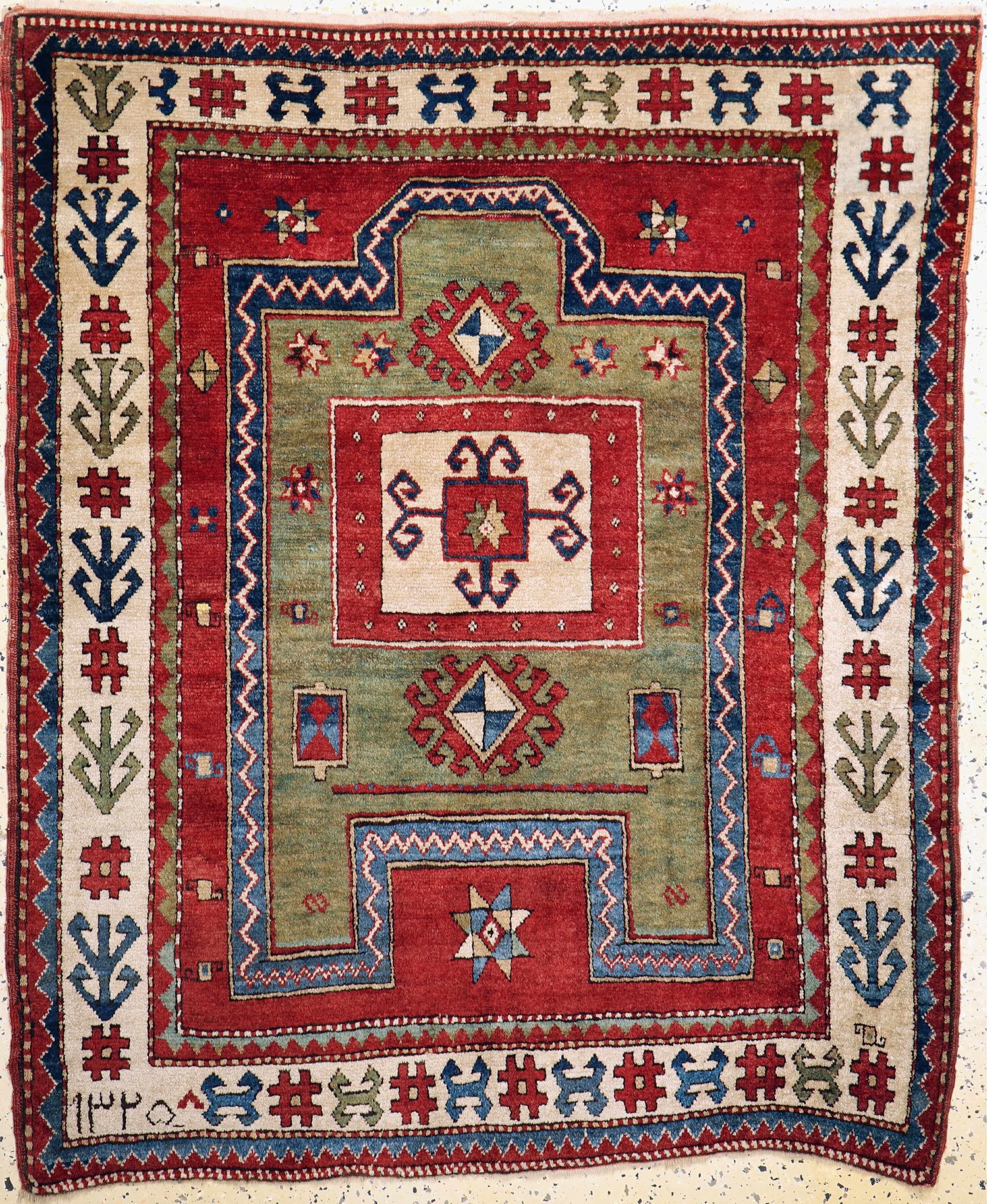 "Fachalo"Kazak antik, Kaukasus, datiert 1325(1904), Wolle auf Wolle, ca. 147 x 123 cm,EHZ: 1-2