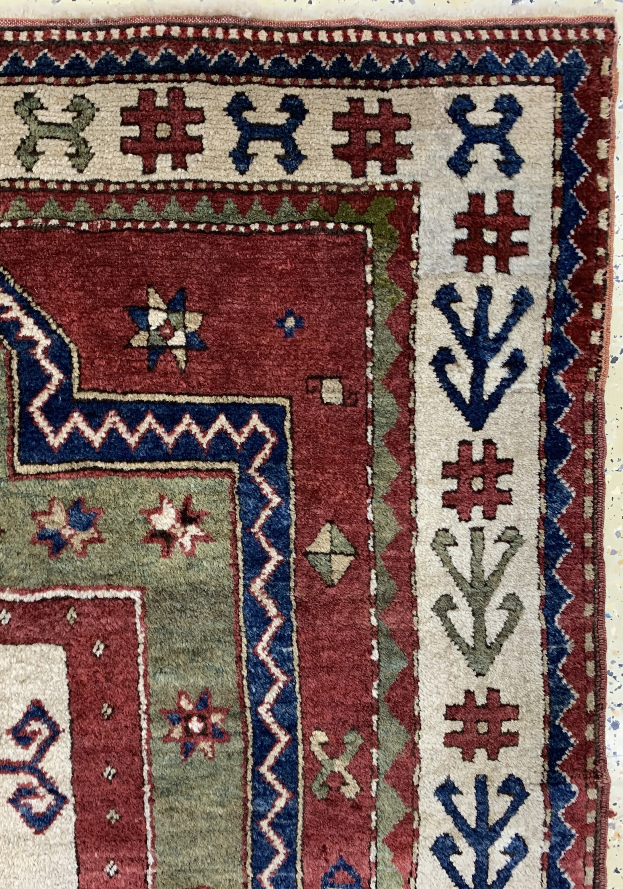 Detail e: "Fachalo"Kazak antik, Kaukasus, datiert 1325(1904), Wolle auf Wolle, ca. 147 x 123 cm,EHZ: 1-2